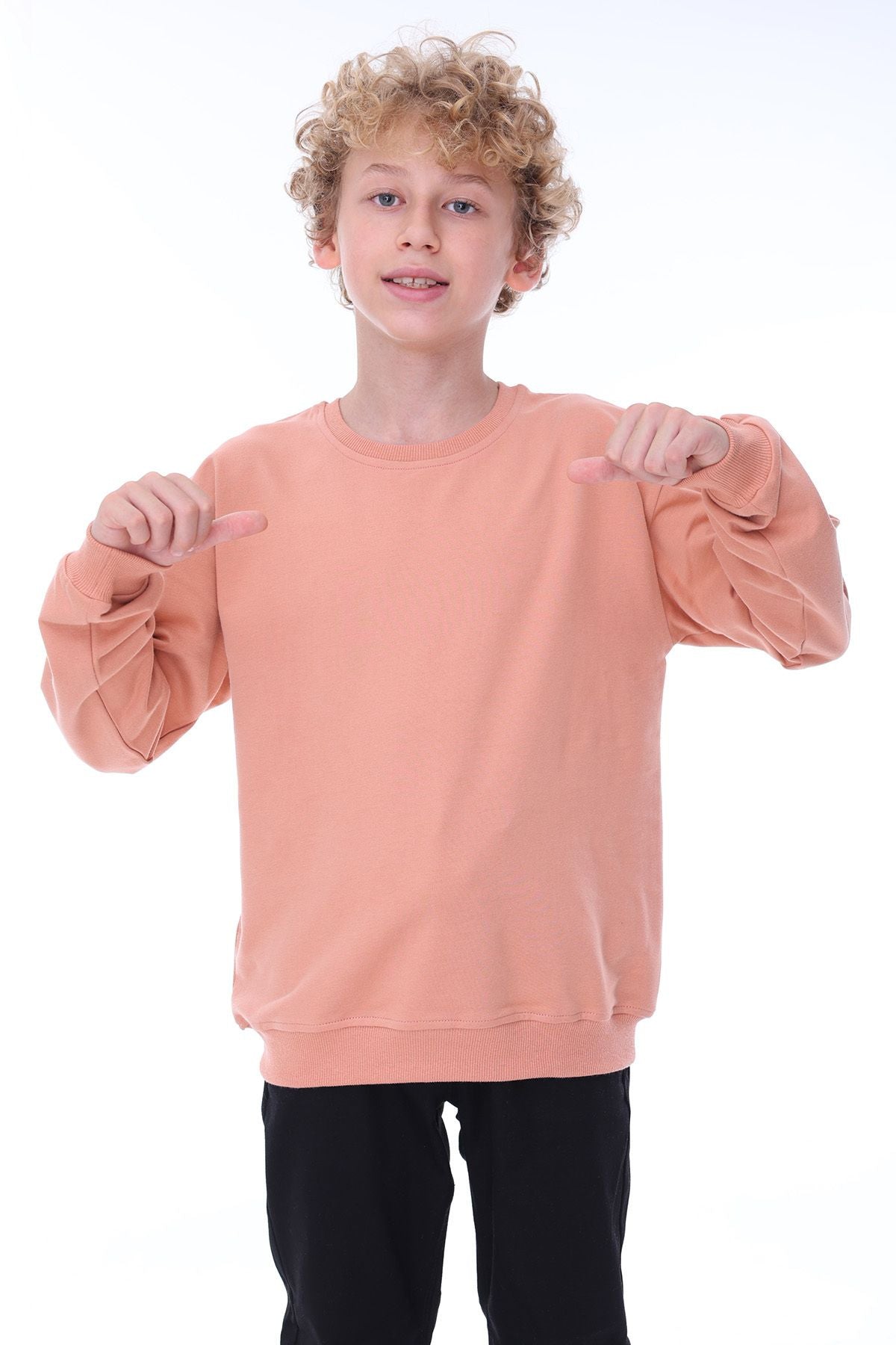 Unisex Basic Düz Yavruağzı Renk %100 Pamuk Sweatshirt