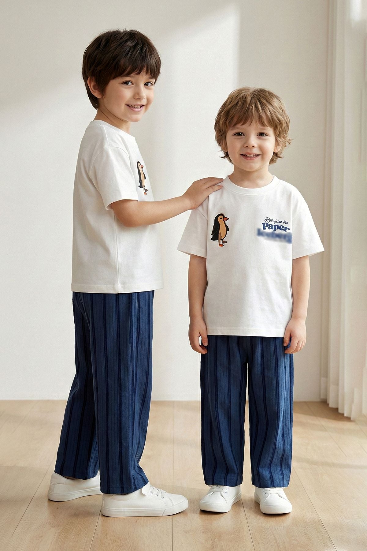Paper Baskılı Erkek Çocuk Alt - Üst Takım Beyaz Lacivert