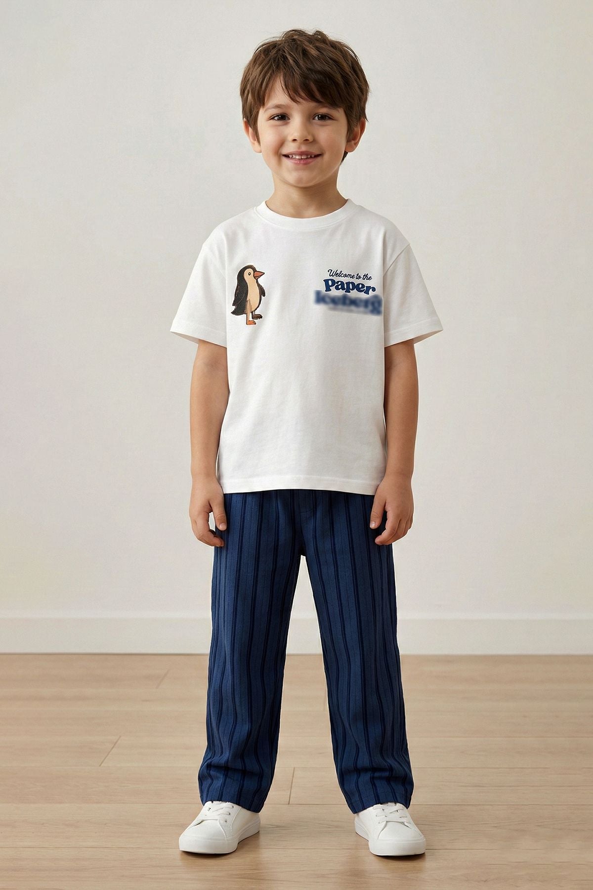 Paper Baskılı Erkek Çocuk Alt - Üst Takım Beyaz Lacivert