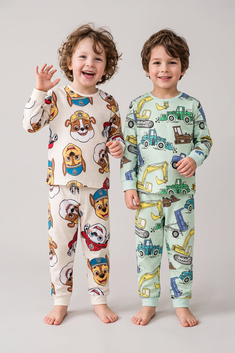 2'Lİ Paw Petrol ve Ekskavatör Desenli Erkek Çocuk Pijama Takımı