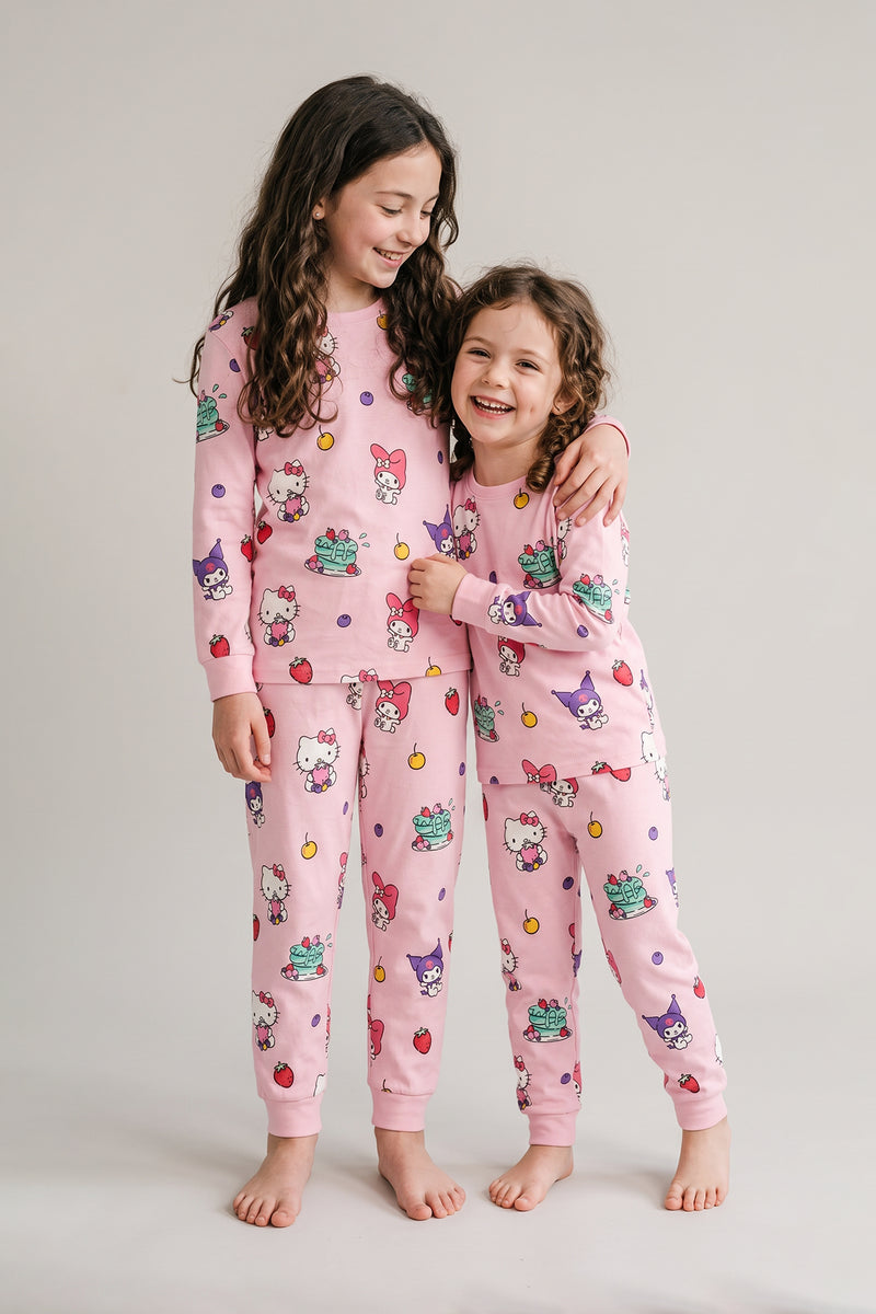 Cute Hello Kitty Ve Kuromi Desenli Kız Çocuk Pijama Takımı