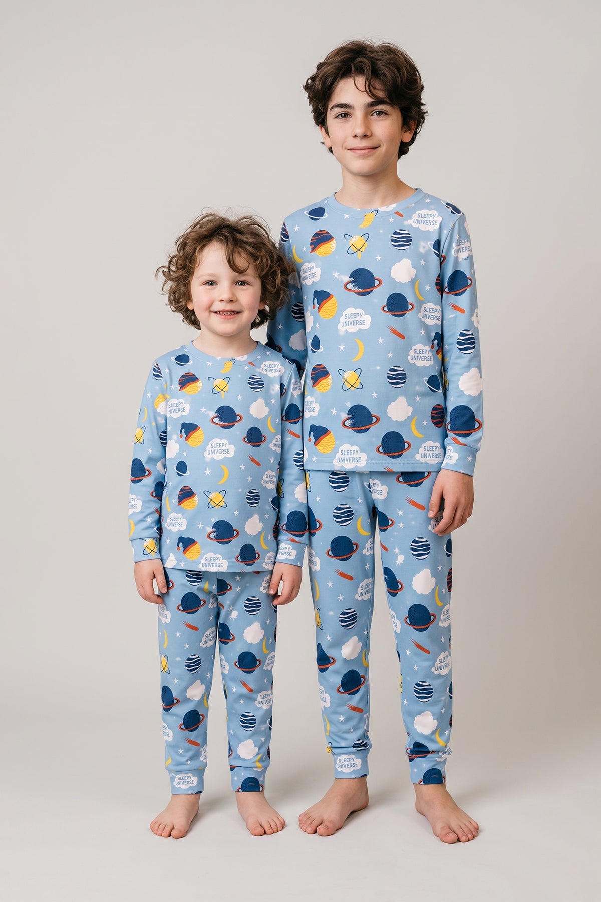 Planet Pattern Uzun Kollu Erkek Çocuk Pijama Takımı