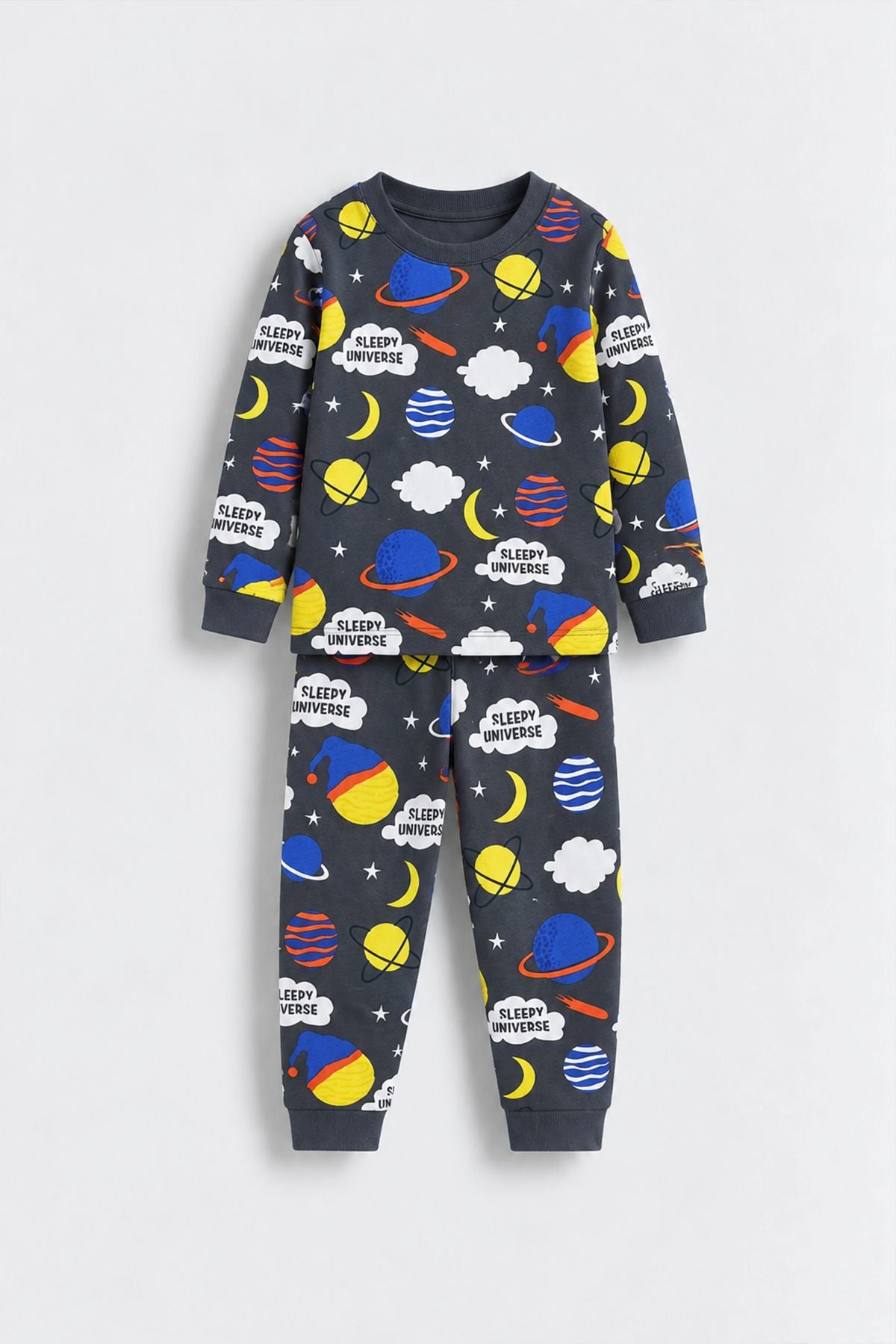 Planet Pattern Uzun Kollu Erkek Çocuk Pijama Takımı