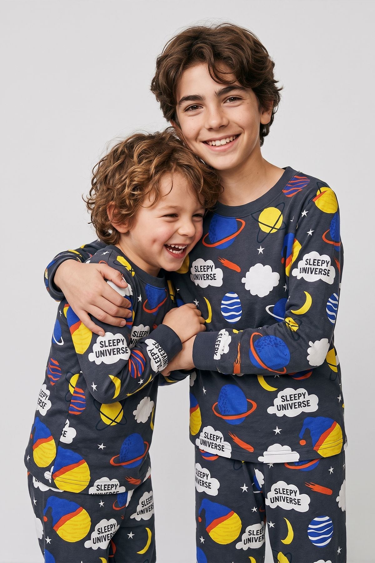 Planet Pattern Uzun Kollu Erkek Çocuk Pijama Takımı