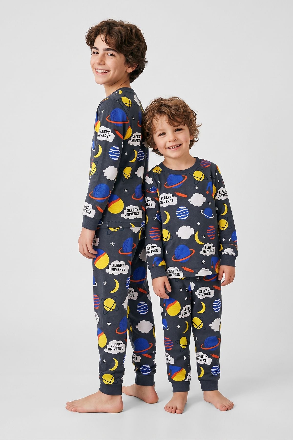 Planet Pattern Uzun Kollu Erkek Çocuk Pijama Takımı