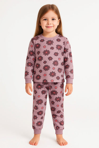 Purple Flower Desenli Kız Çocuk  Pijama Takımı