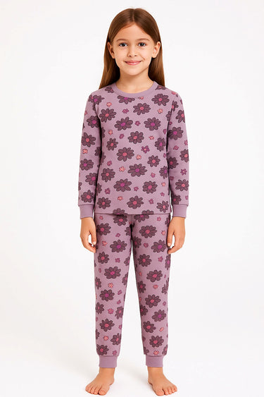 Purple Flower Desenli Kız Çocuk  Pijama Takımı