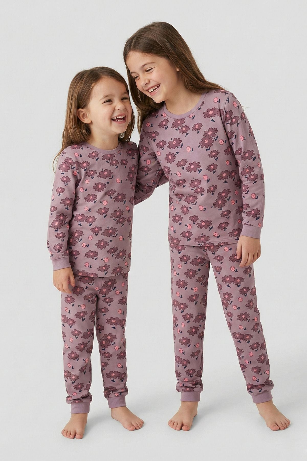 Purple Flower Desenli Kız Çocuk  Pijama Takımı