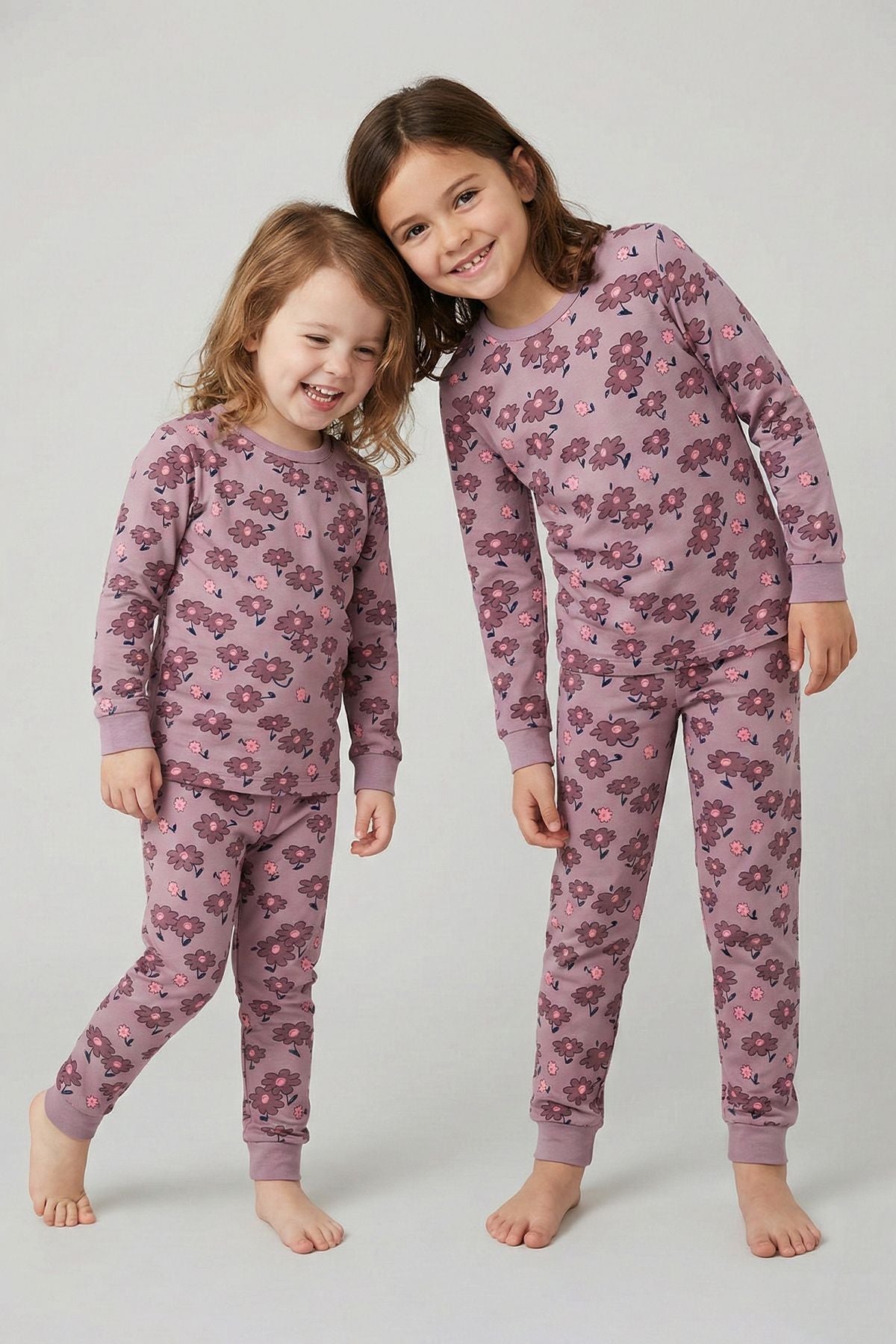 Purple Flower Desenli Kız Çocuk  Pijama Takımı