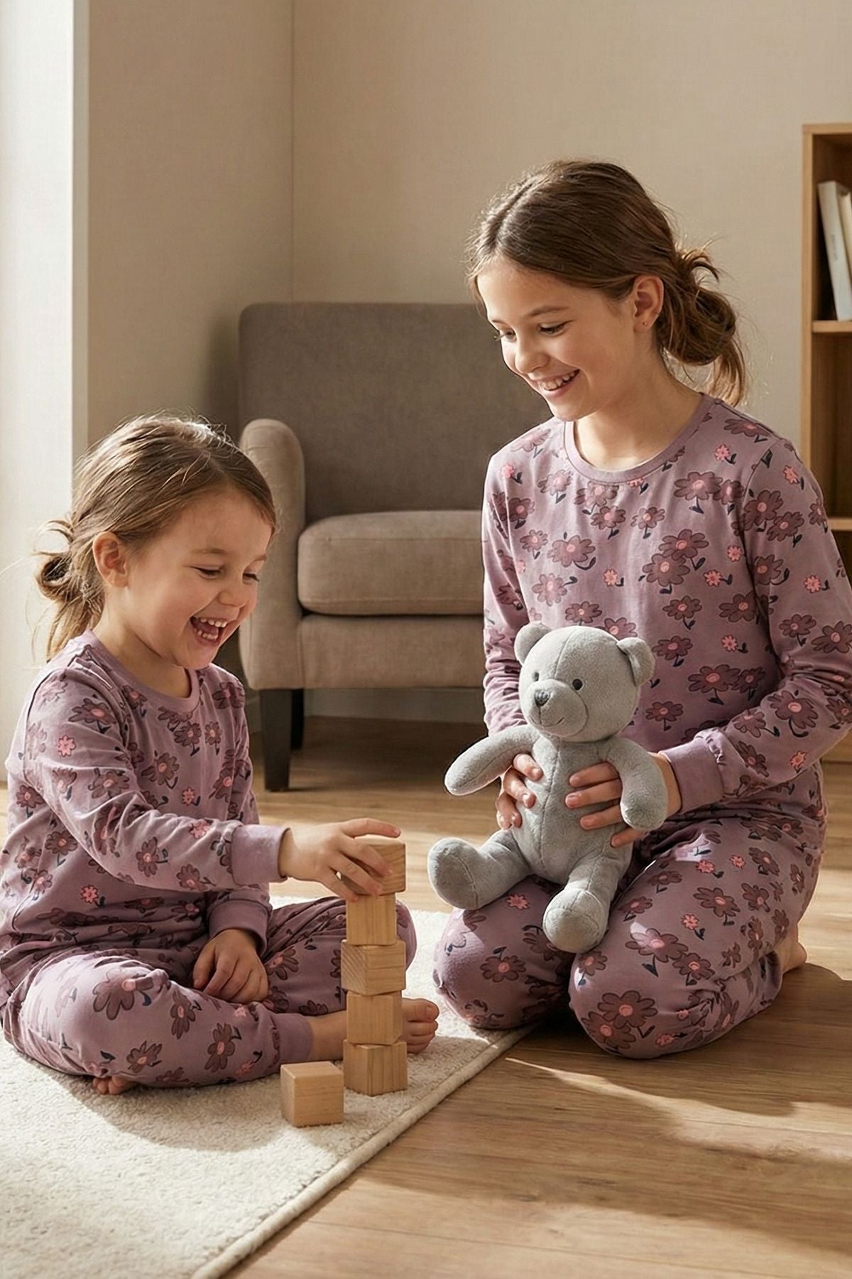 Purple Flower Desenli Kız Çocuk  Pijama Takımı