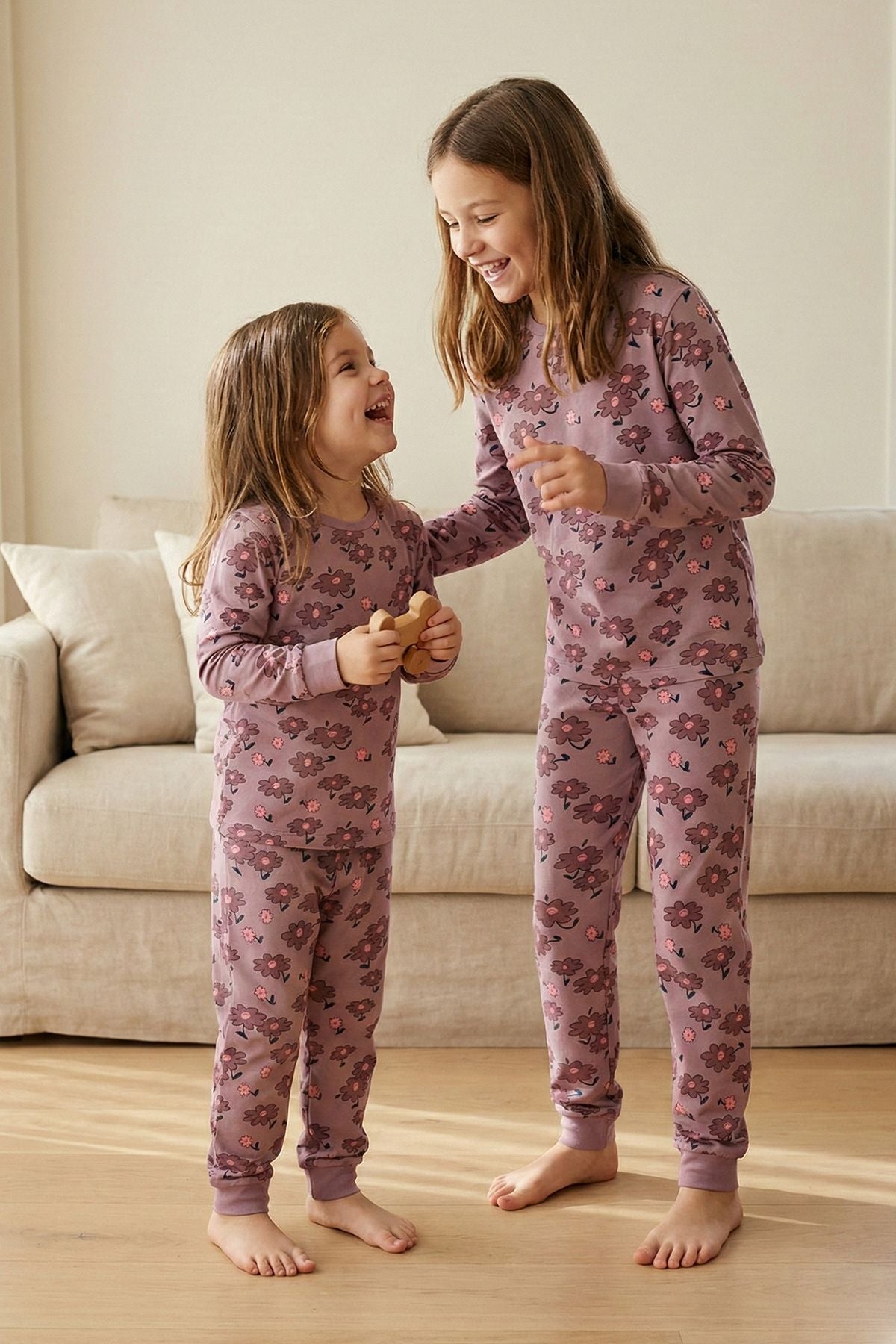 Purple Flower Desenli Kız Çocuk  Pijama Takımı