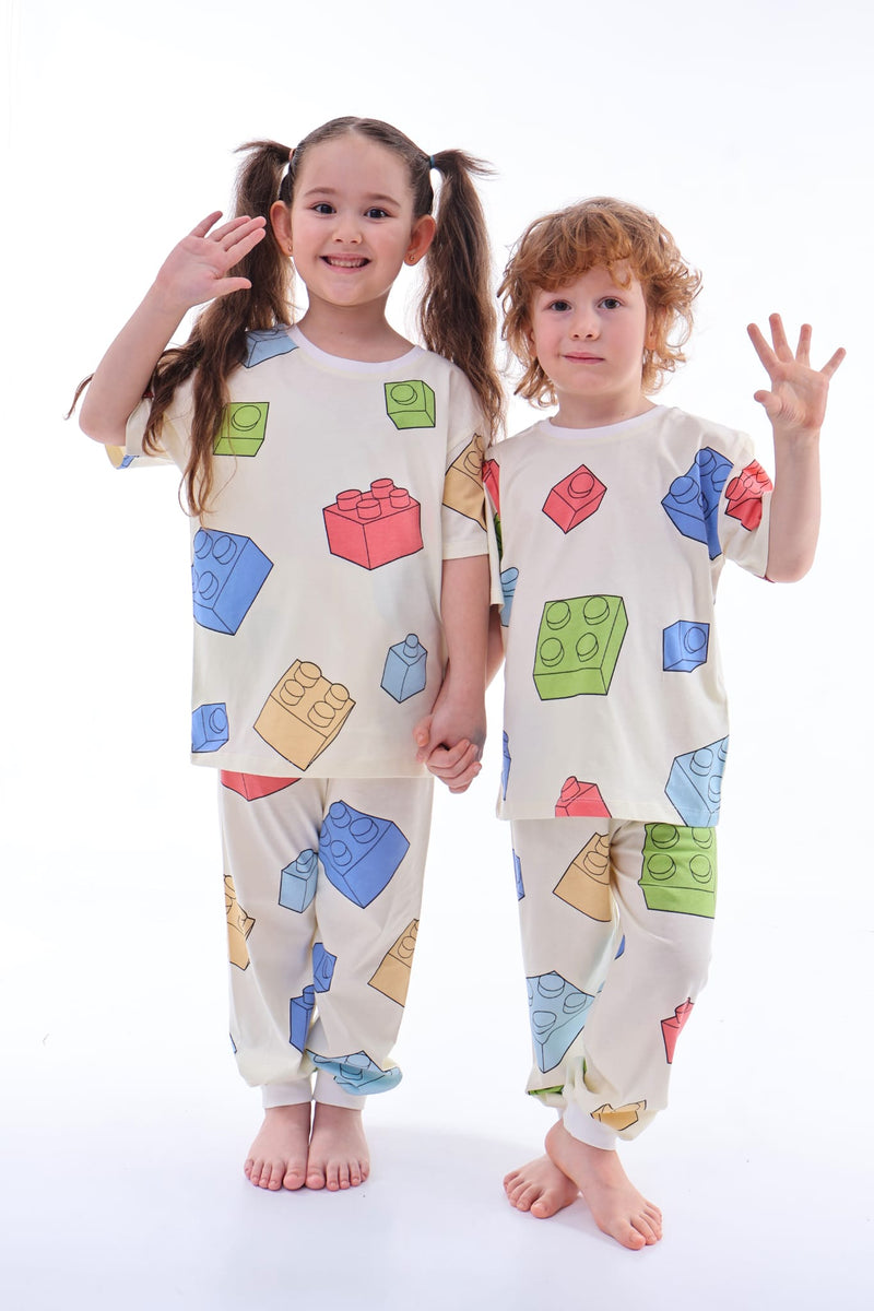 Renk Blokları Desenli Çocuk Pijama Takımı
