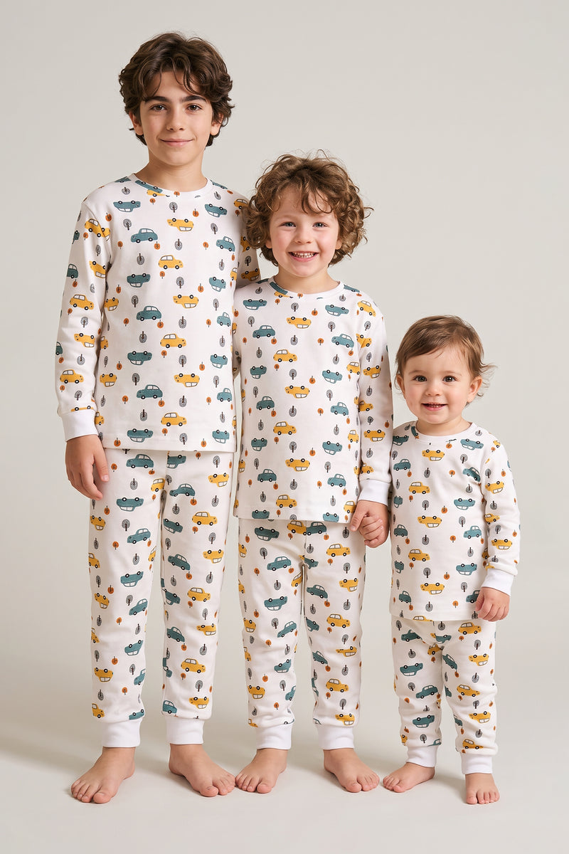 Araba Desenli %100 Pamuk Süprem Kumaş Erkek Bebek - Çocuk Pijama Takımı