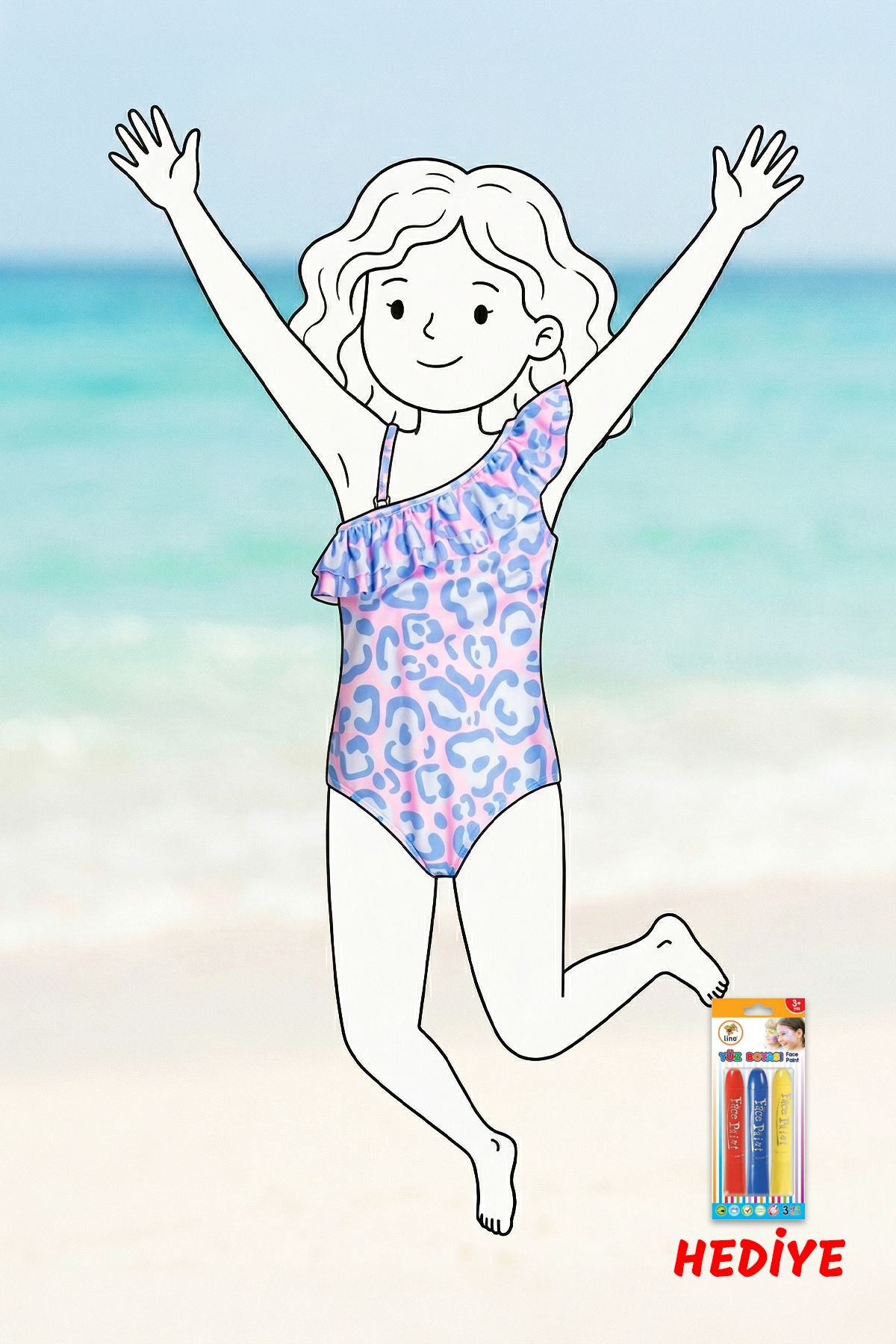 Renkli Leopar Desenli Asimetrik Yaka Fırfırlı Şık Mayo