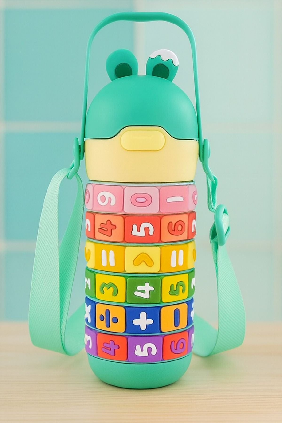 Renkli Sayılar ve Şekiller Eğitici Suluk – Taşıma Askılı Çocuklar İçin Çelik Suluk / Matara