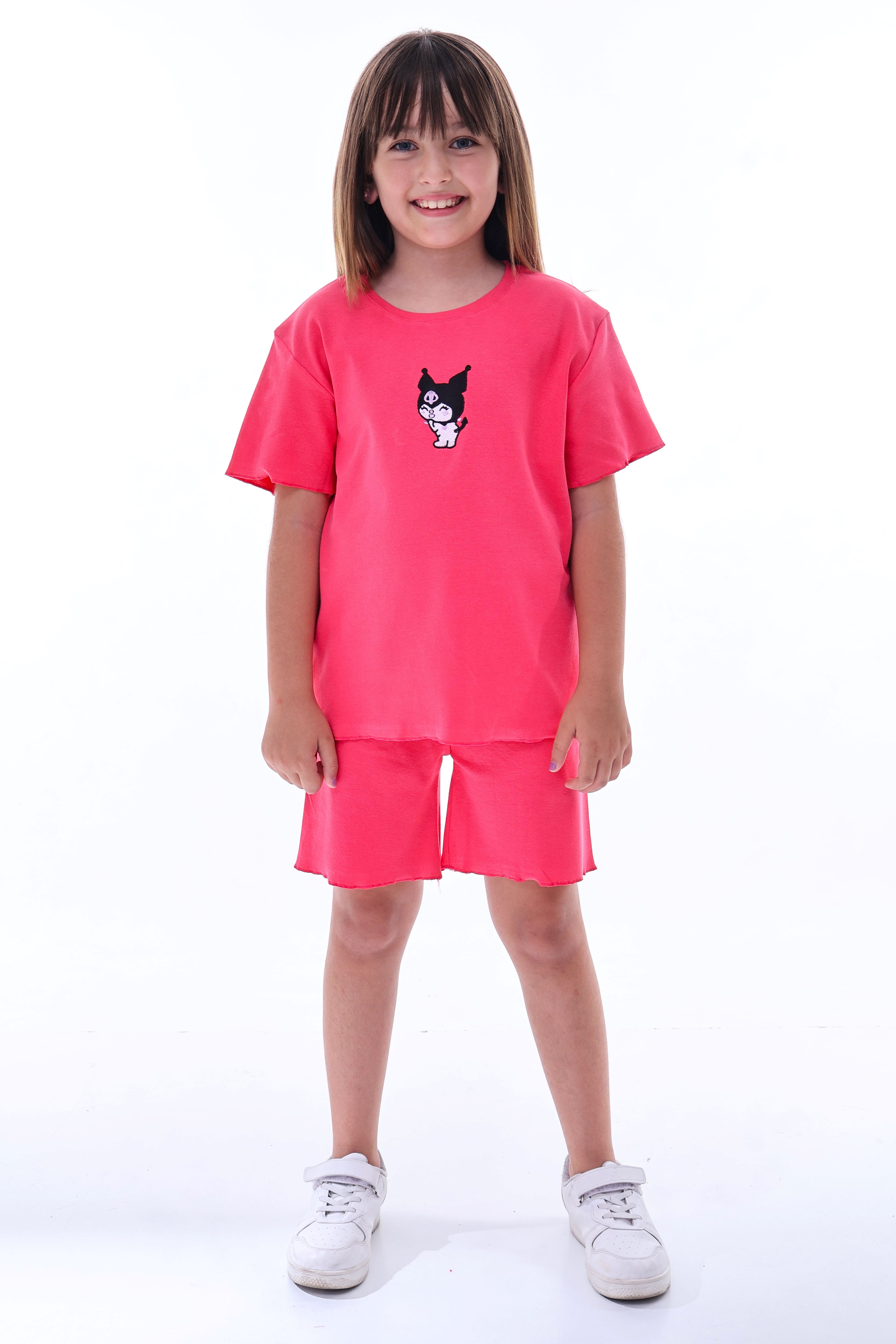 Ribana Beybi Overlok Detaylı Kuromi Nakışlı Alt-Üst Takım