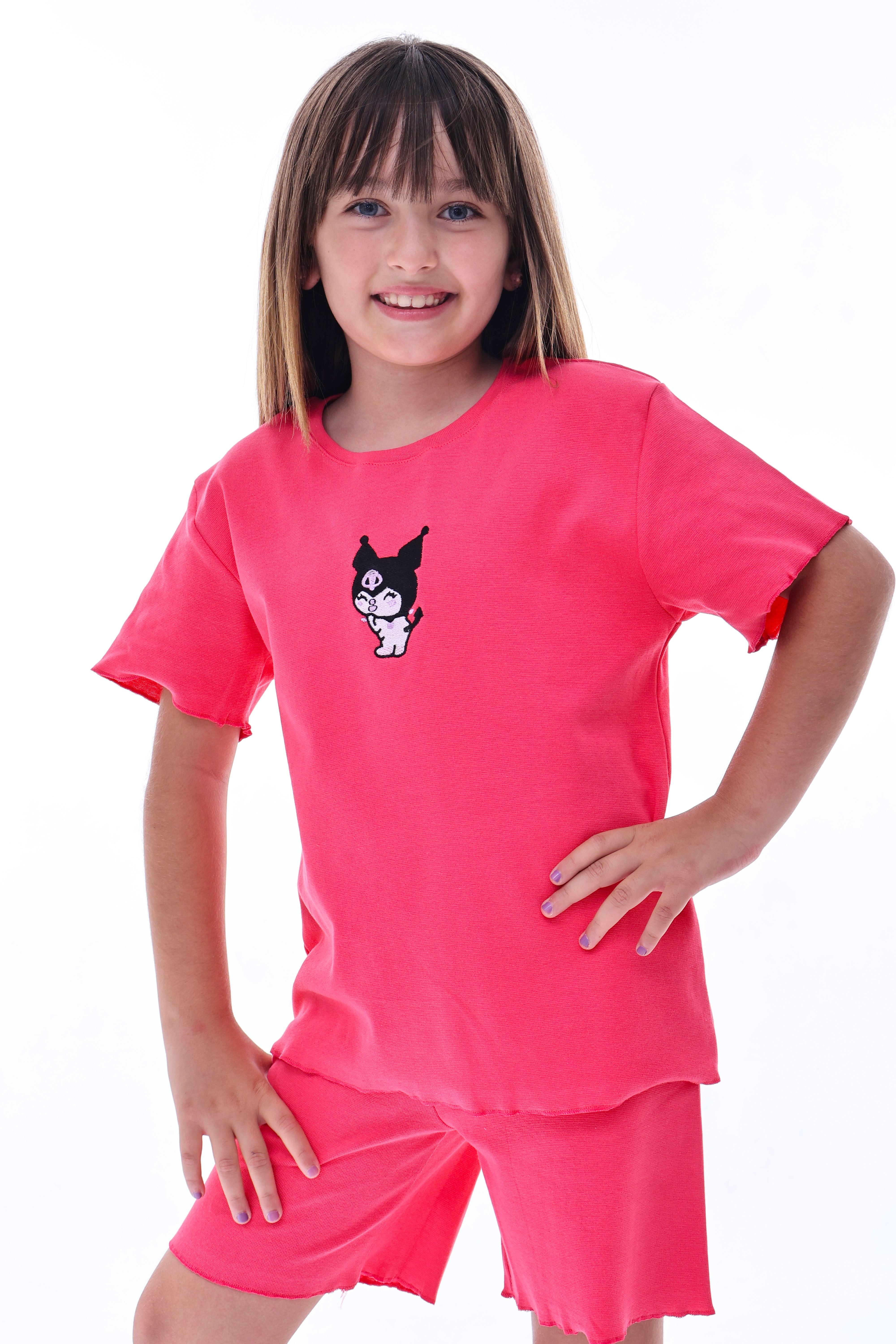 Ribana Beybi Overlok Detaylı Kuromi Nakışlı Alt-Üst Takım