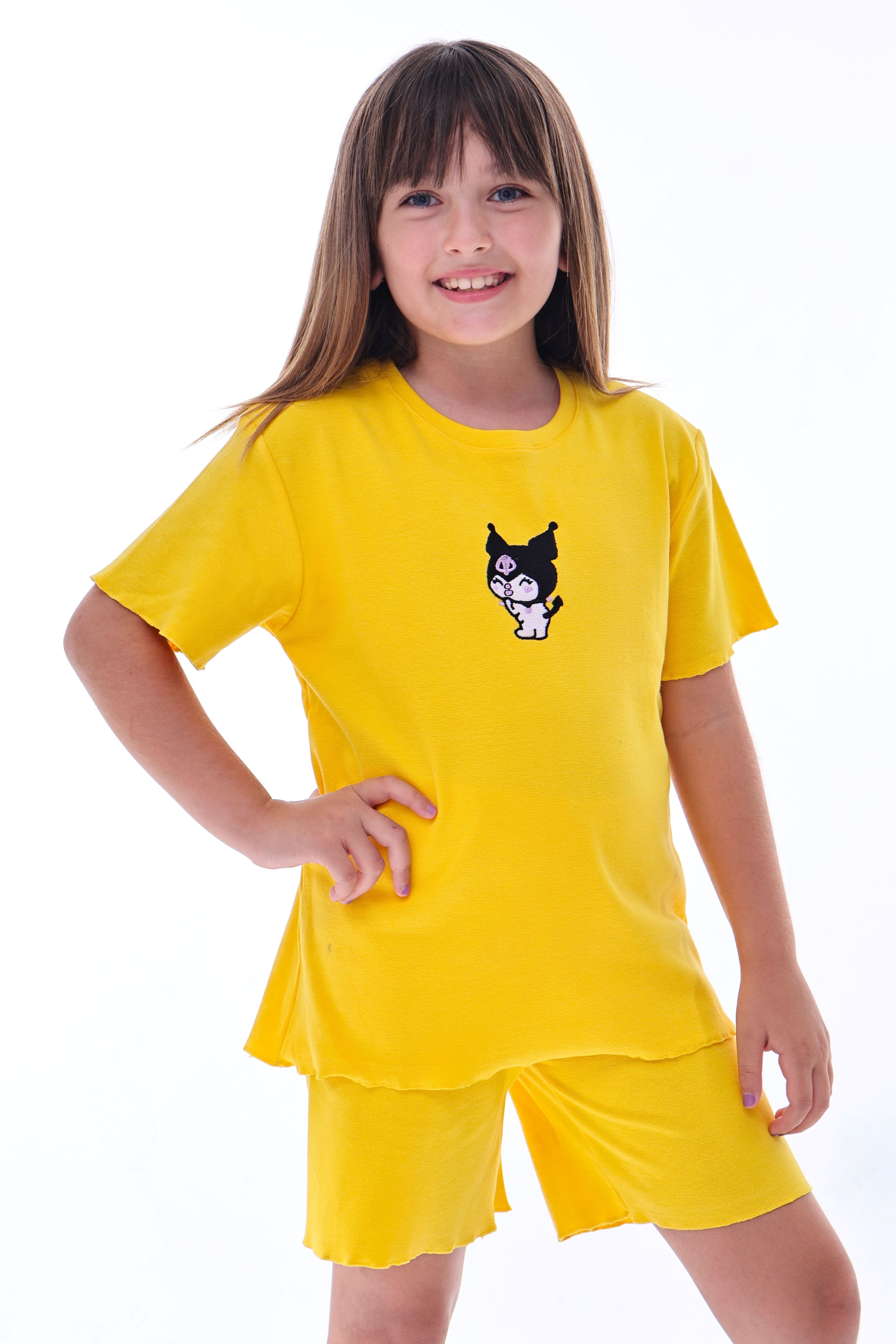 Ribana Beybi Overlok Detaylı Kuromi Nakışlı Alt-Üst Takım