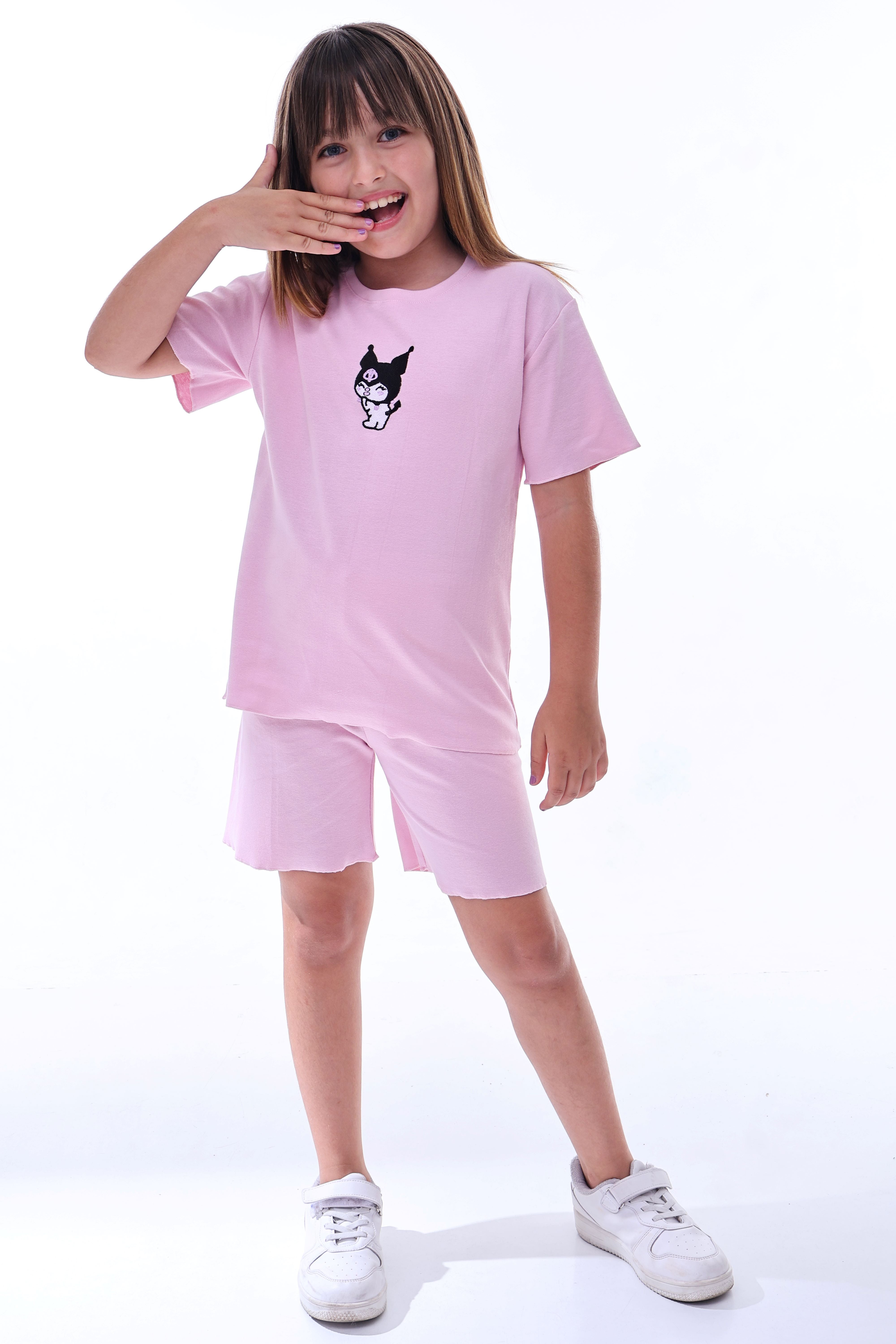 Ribana Beybi Overlok Detaylı Kuromi Nakışlı Alt-Üst Takım