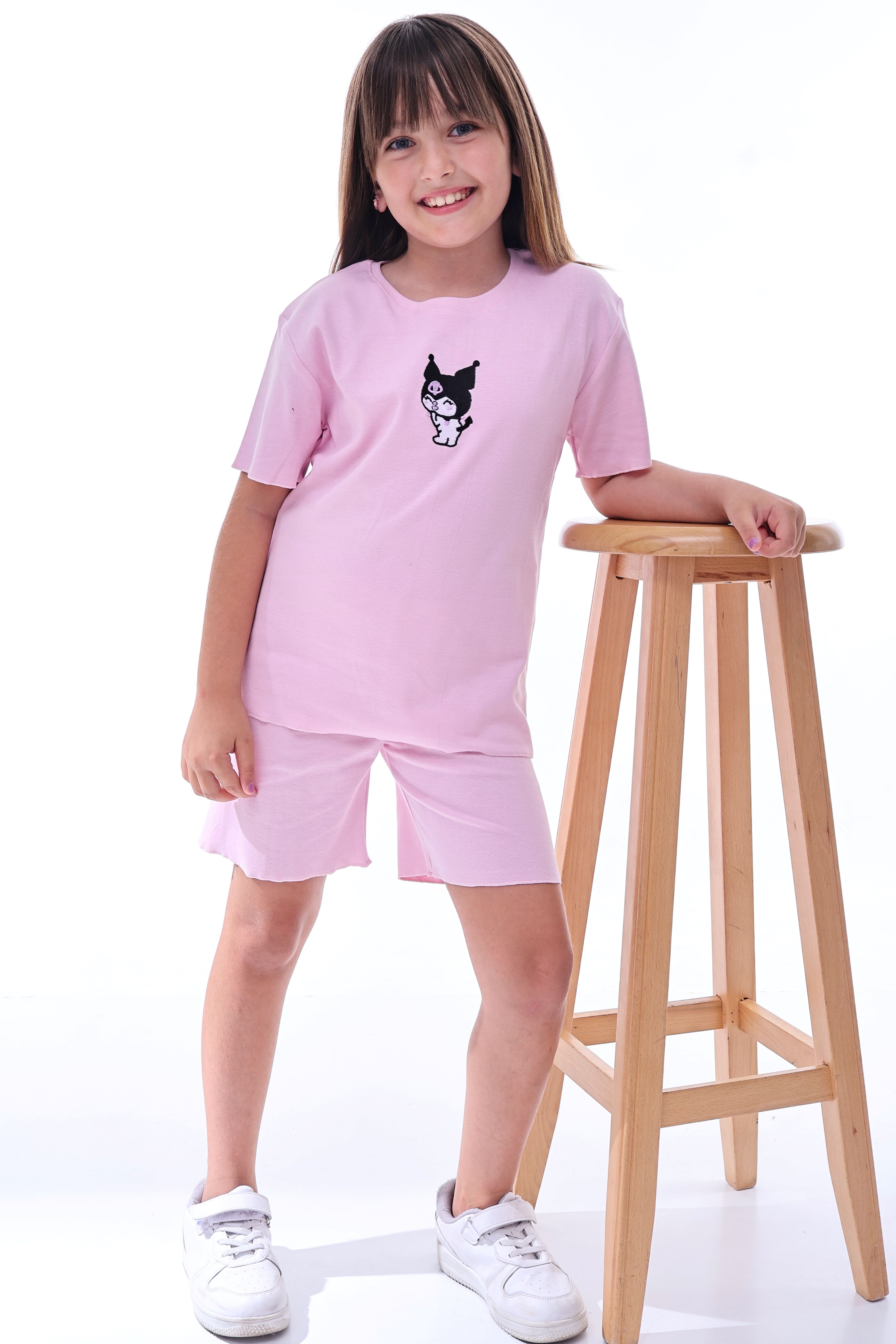 Ribana Beybi Overlok Detaylı Kuromi Nakışlı Alt-Üst Takım