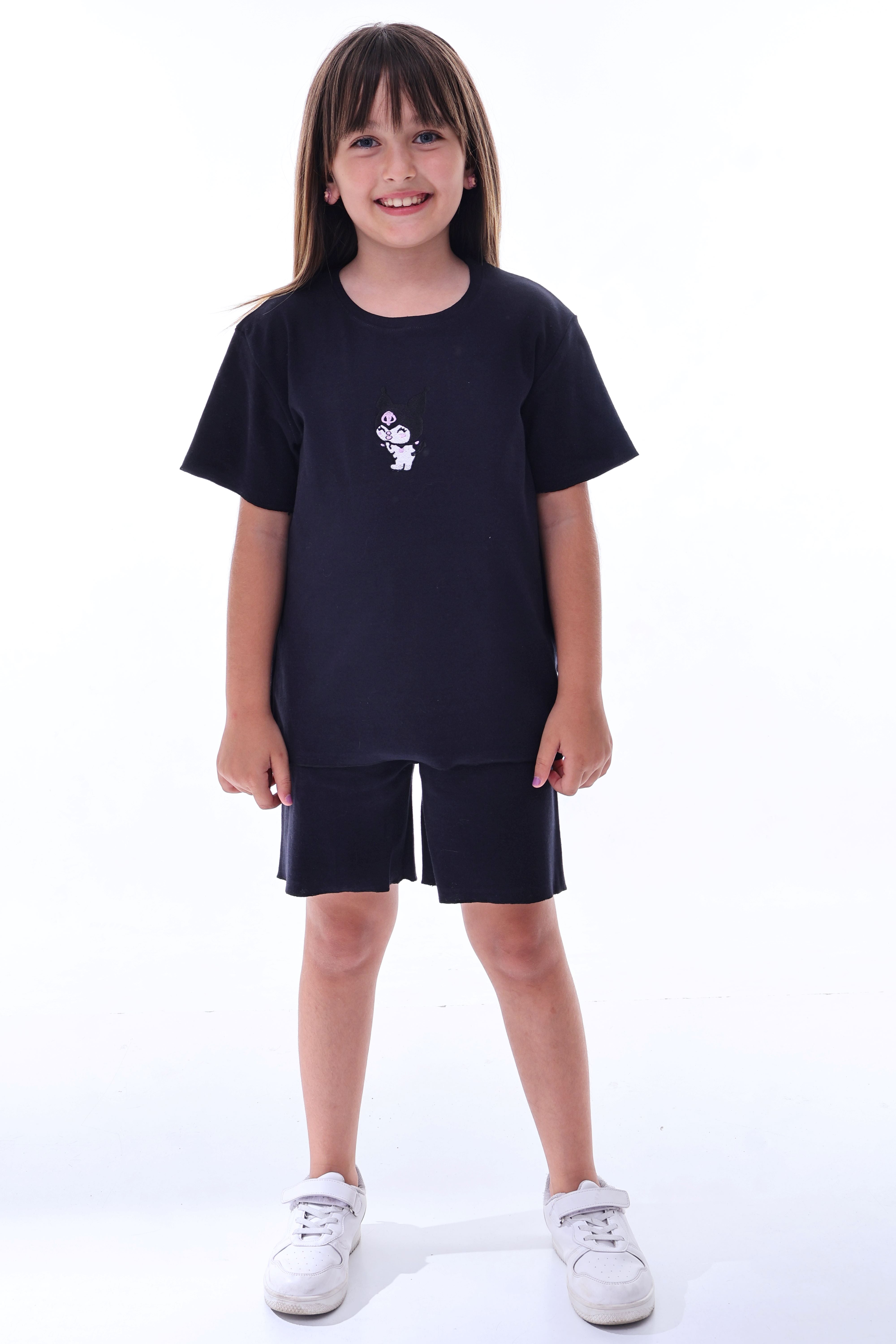 Ribana Beybi Overlok Detaylı Kuromi Nakışlı Alt-Üst Takım