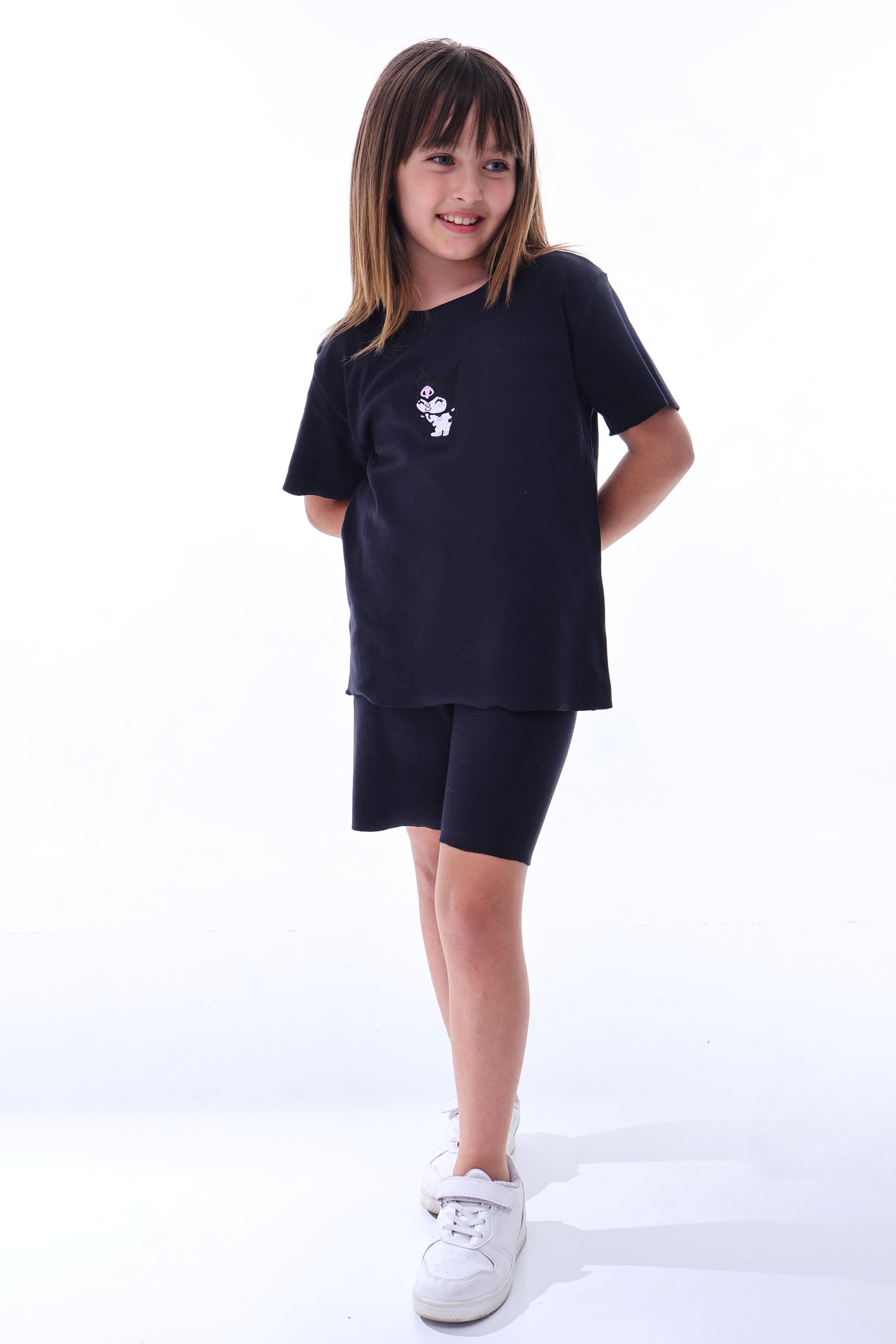 Ribana Beybi Overlok Detaylı Kuromi Nakışlı Alt-Üst Takım