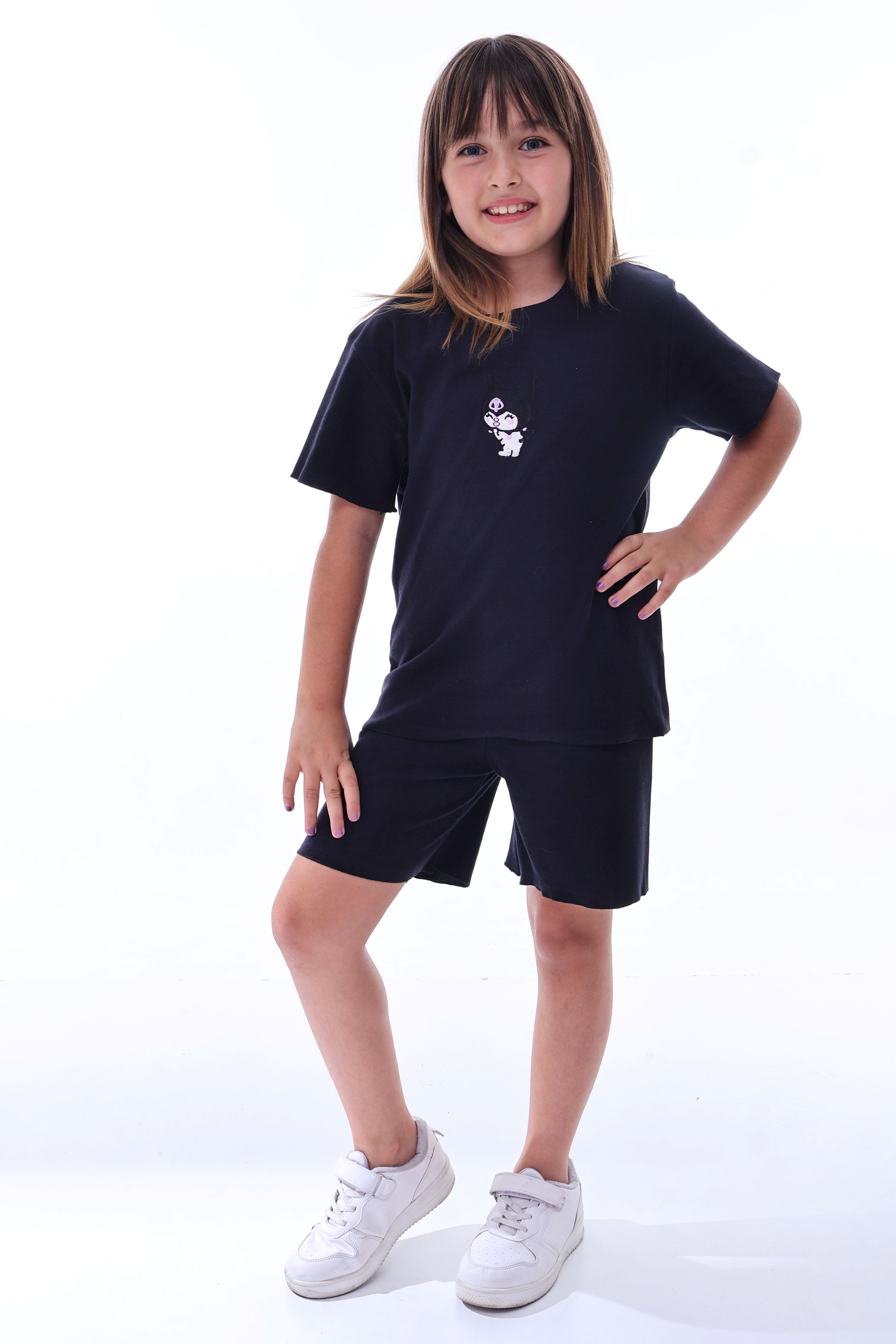 Ribana Beybi Overlok Detaylı Kuromi Nakışlı Alt-Üst Takım