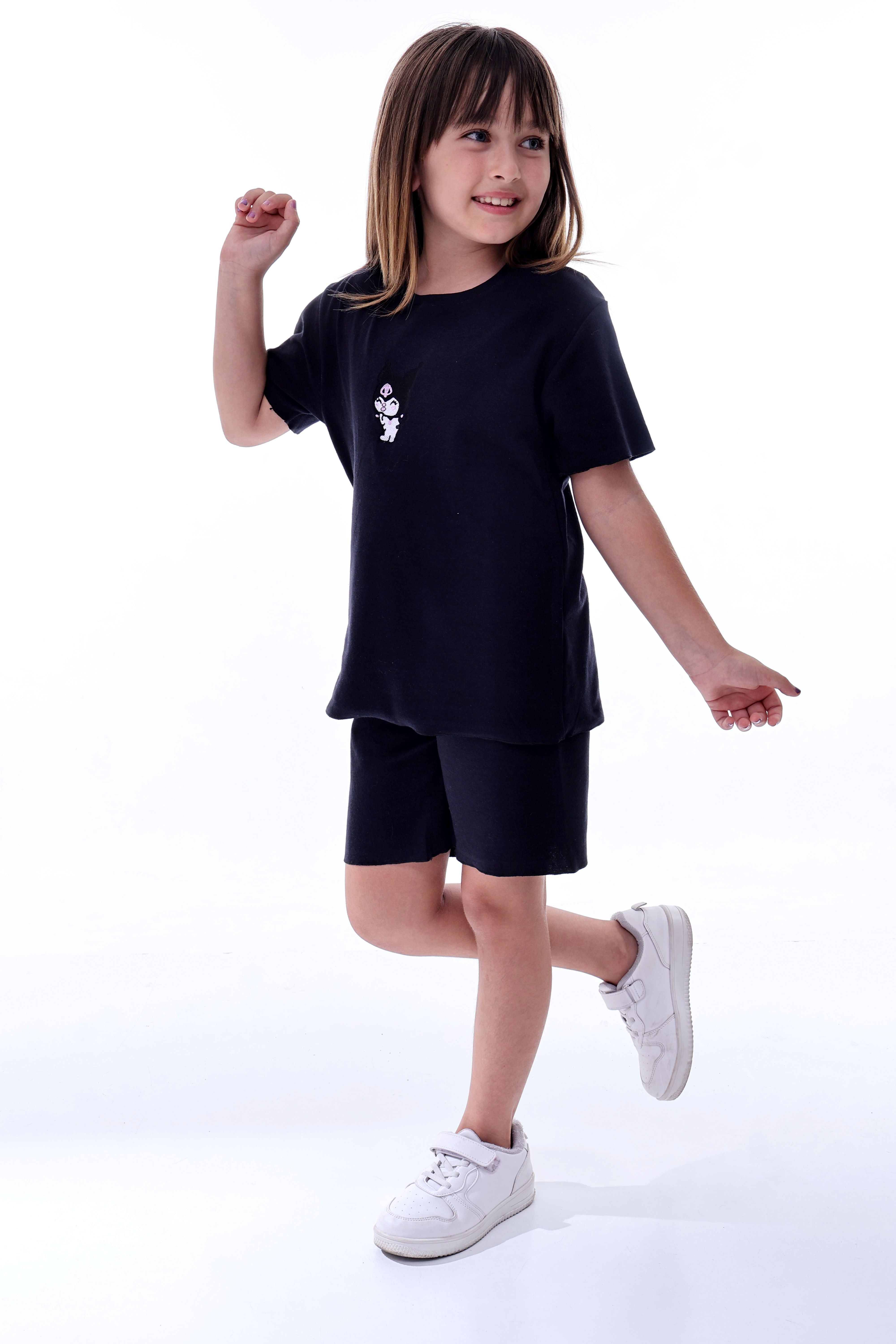 Ribana Beybi Overlok Detaylı Kuromi Nakışlı Alt-Üst Takım