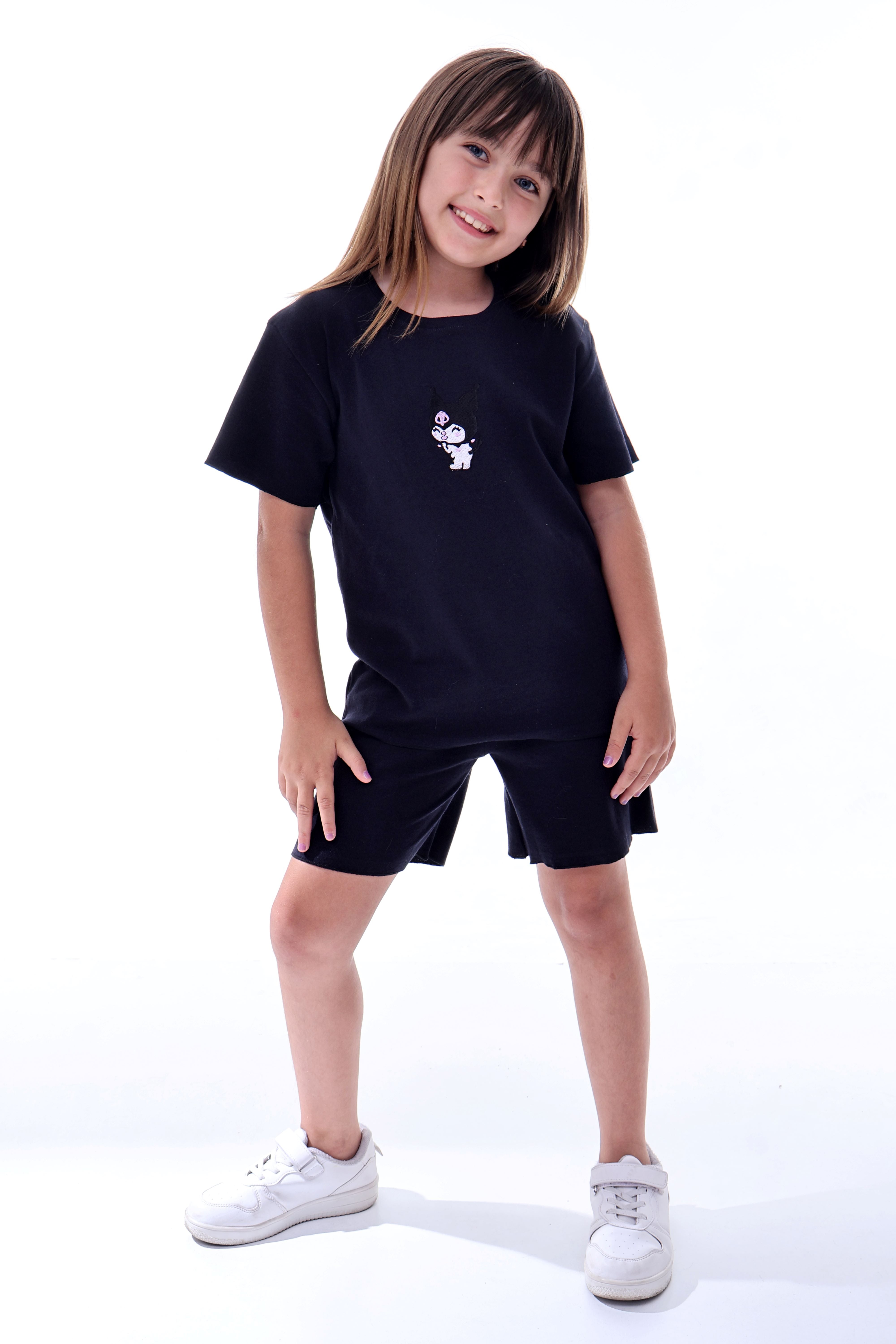 Ribana Beybi Overlok Detaylı Kuromi Nakışlı Alt-Üst Takım