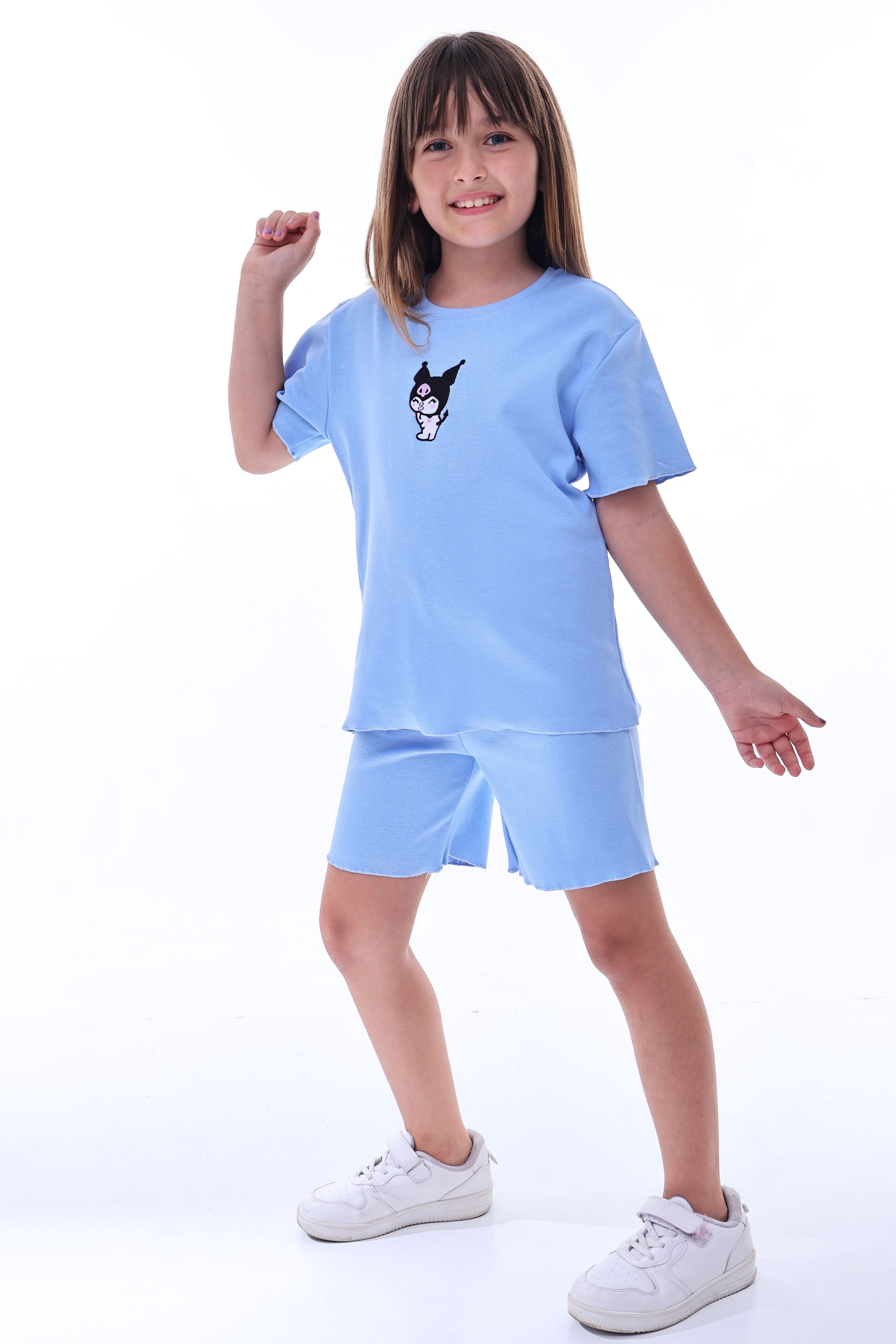 Ribana Beybi Overlok Detaylı Kuromi Nakışlı Alt-Üst Takım