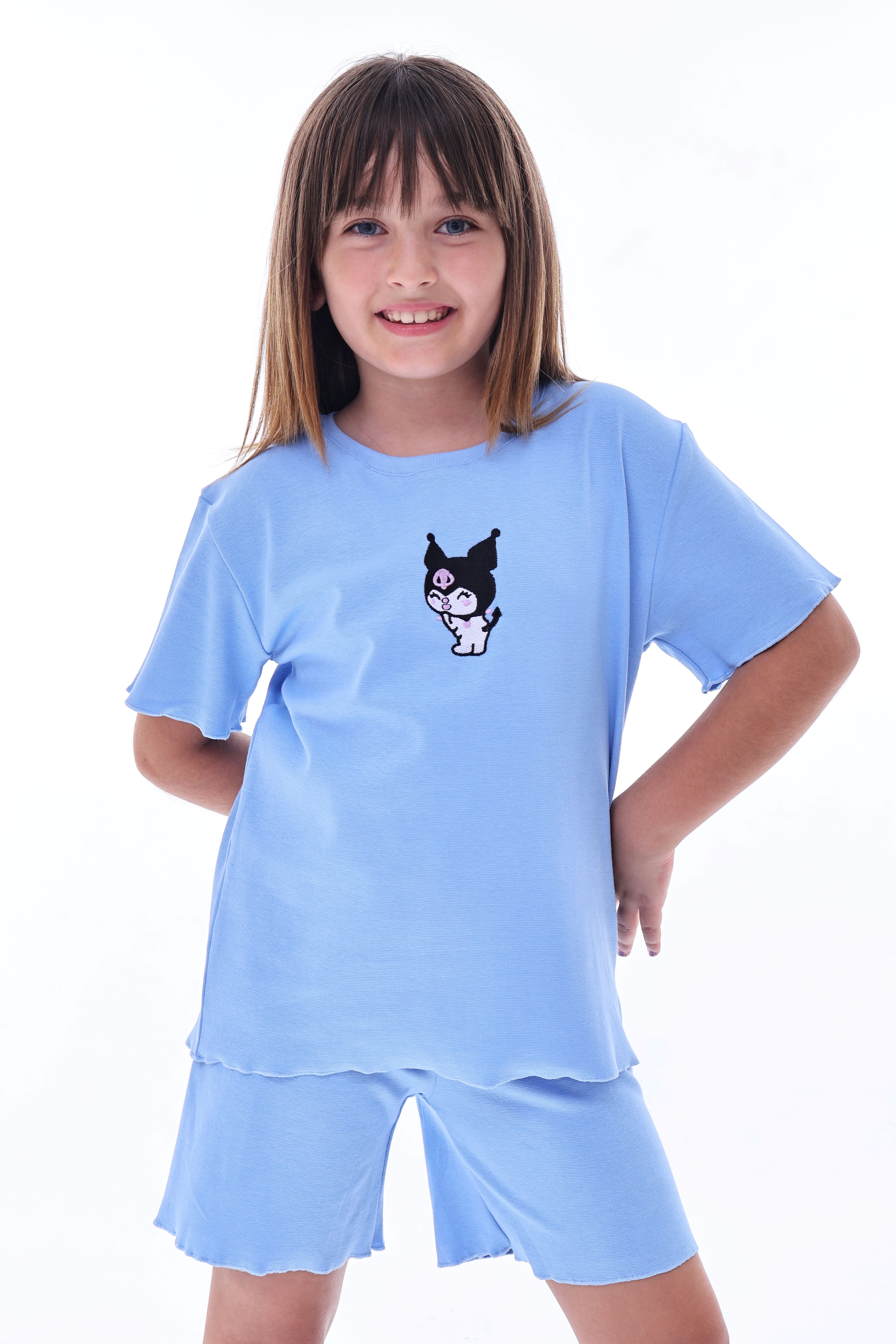 Ribana Beybi Overlok Detaylı Kuromi Nakışlı Alt-Üst Takım