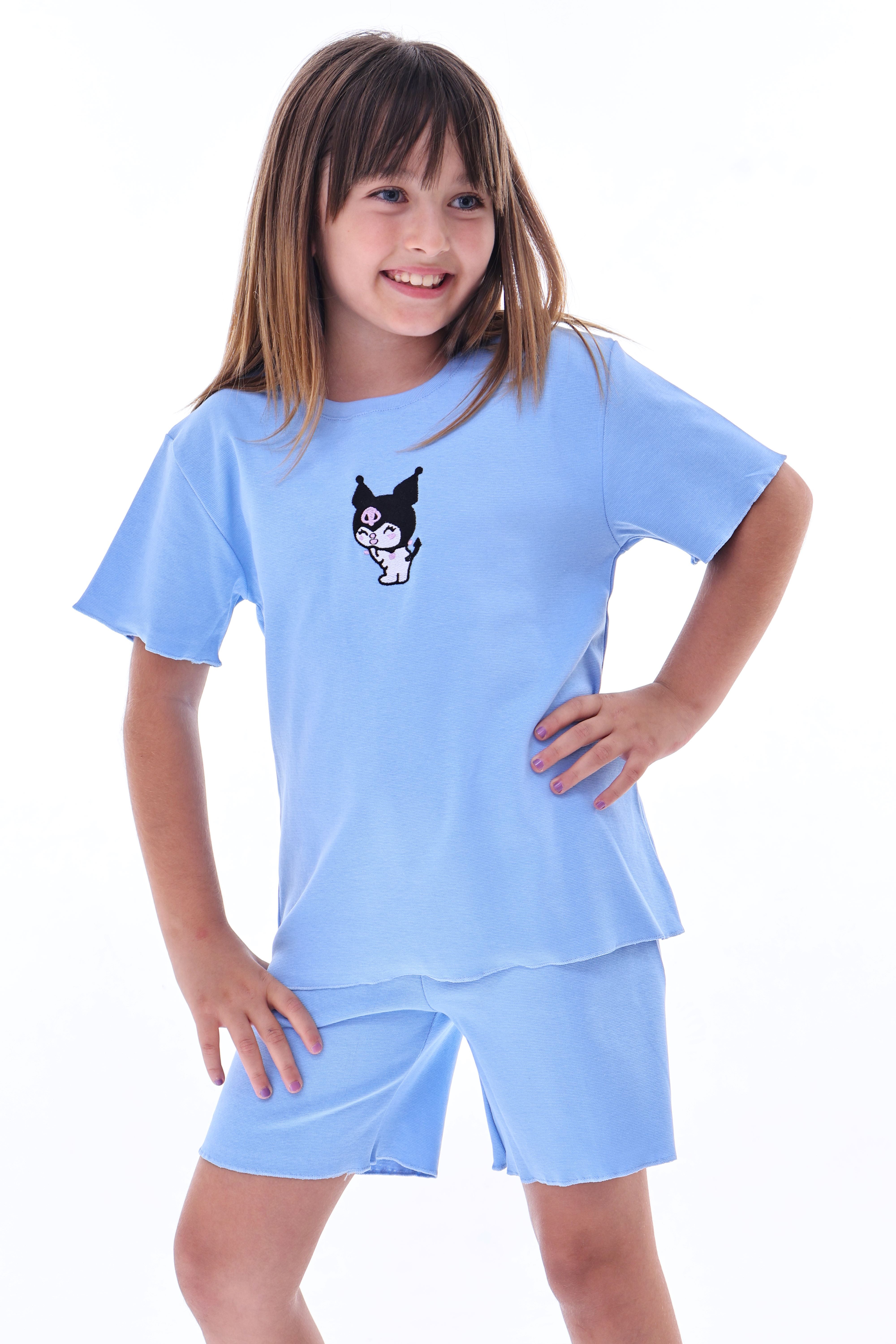 Ribana Beybi Overlok Detaylı Kuromi Nakışlı Alt-Üst Takım