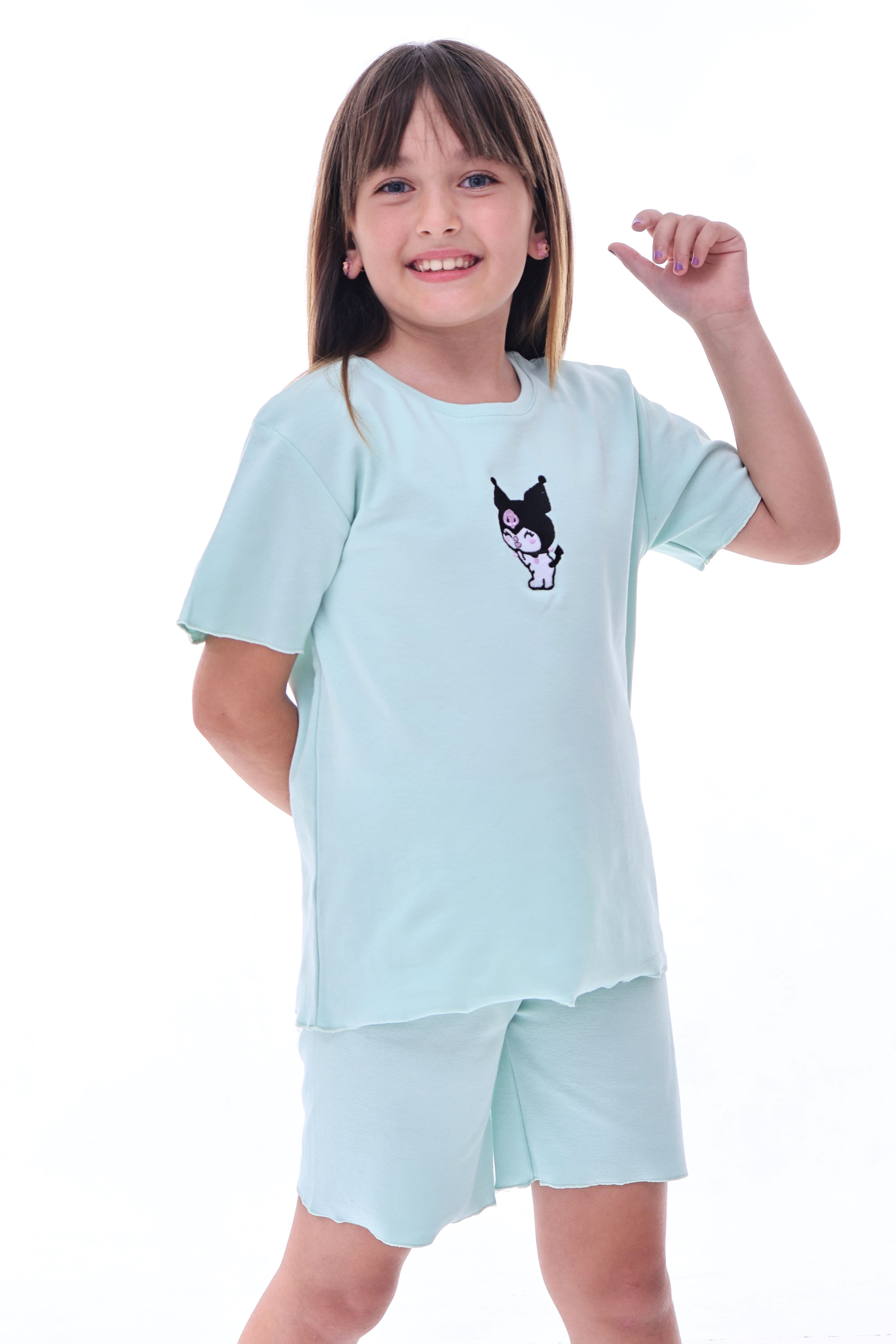 Ribana Beybi Overlok Detaylı Kuromi Nakışlı Alt-Üst Takım