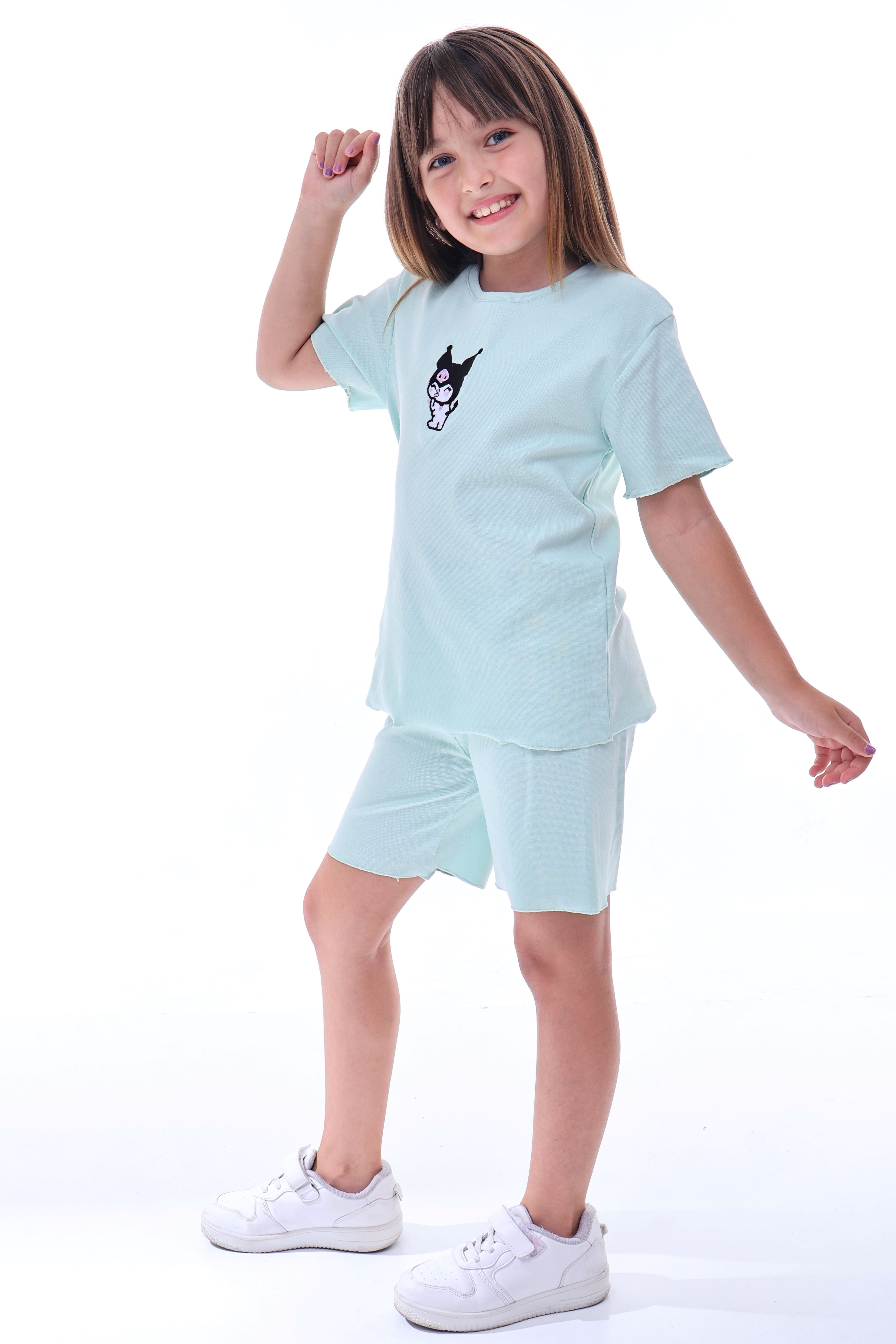 Ribana Beybi Overlok Detaylı Kuromi Nakışlı Alt-Üst Takım