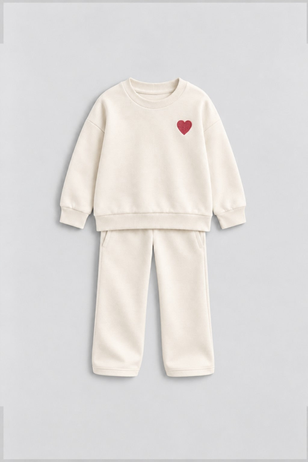 Kalp Nakış 3 İplik Fırçalı Kumaş Sweatshirt Eşofman Alt Üst Takım