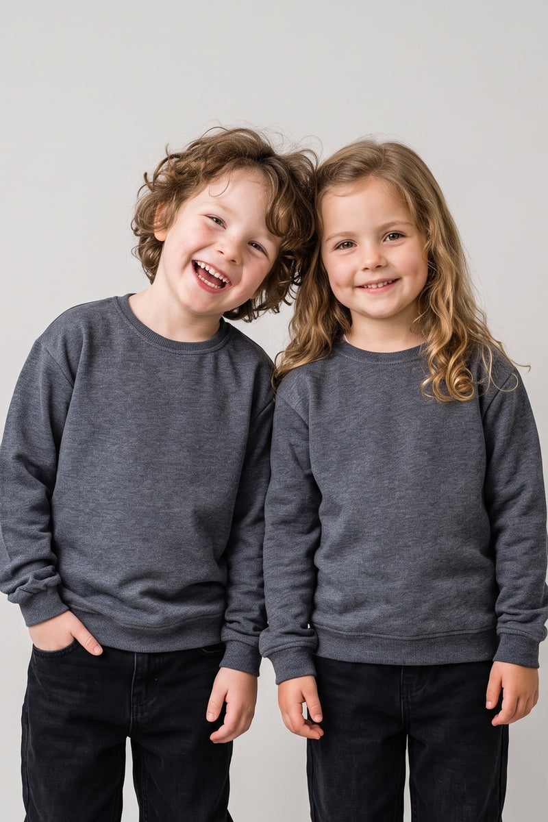 Basic Bisiklet Yaka Şardonlu Çocuk Sweatshirt 3-12 Yaş