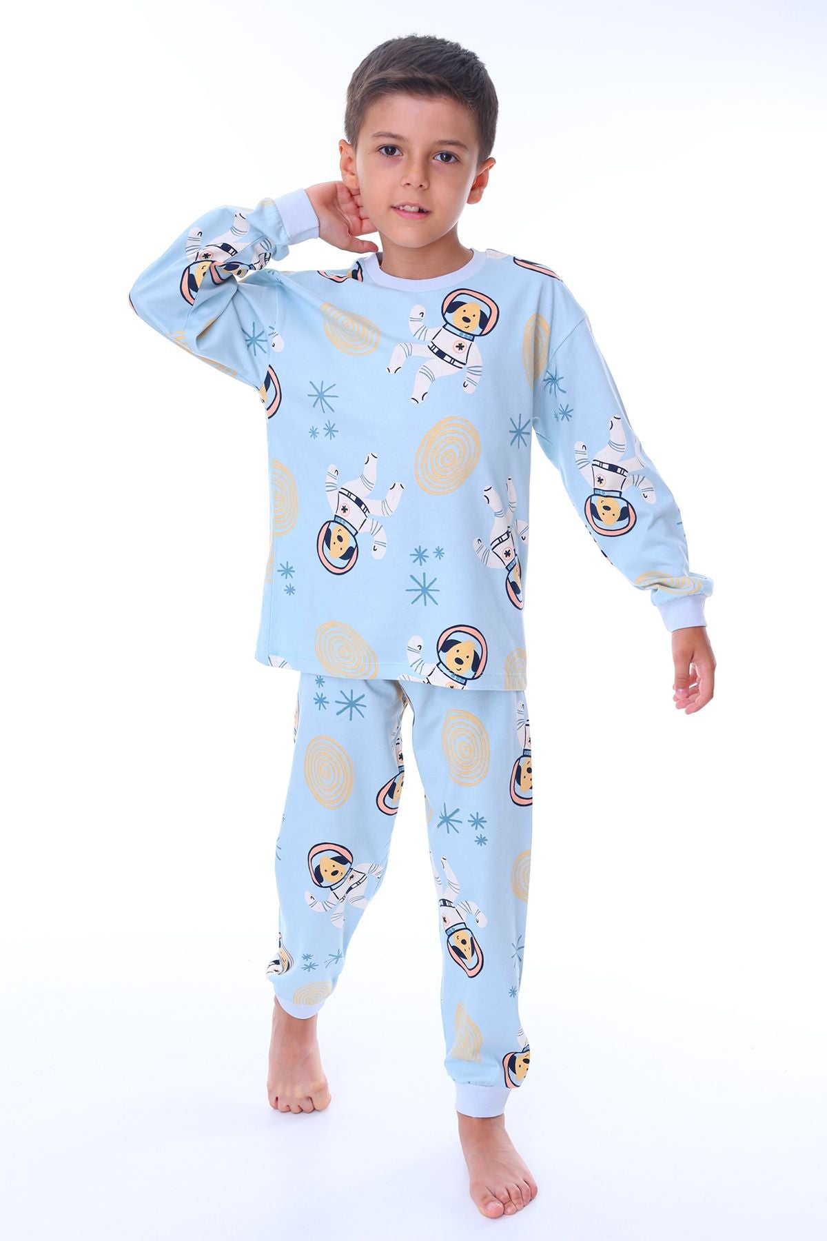 Sevimli Astronot Bobi Mavi Çocuk Pijama Takımı