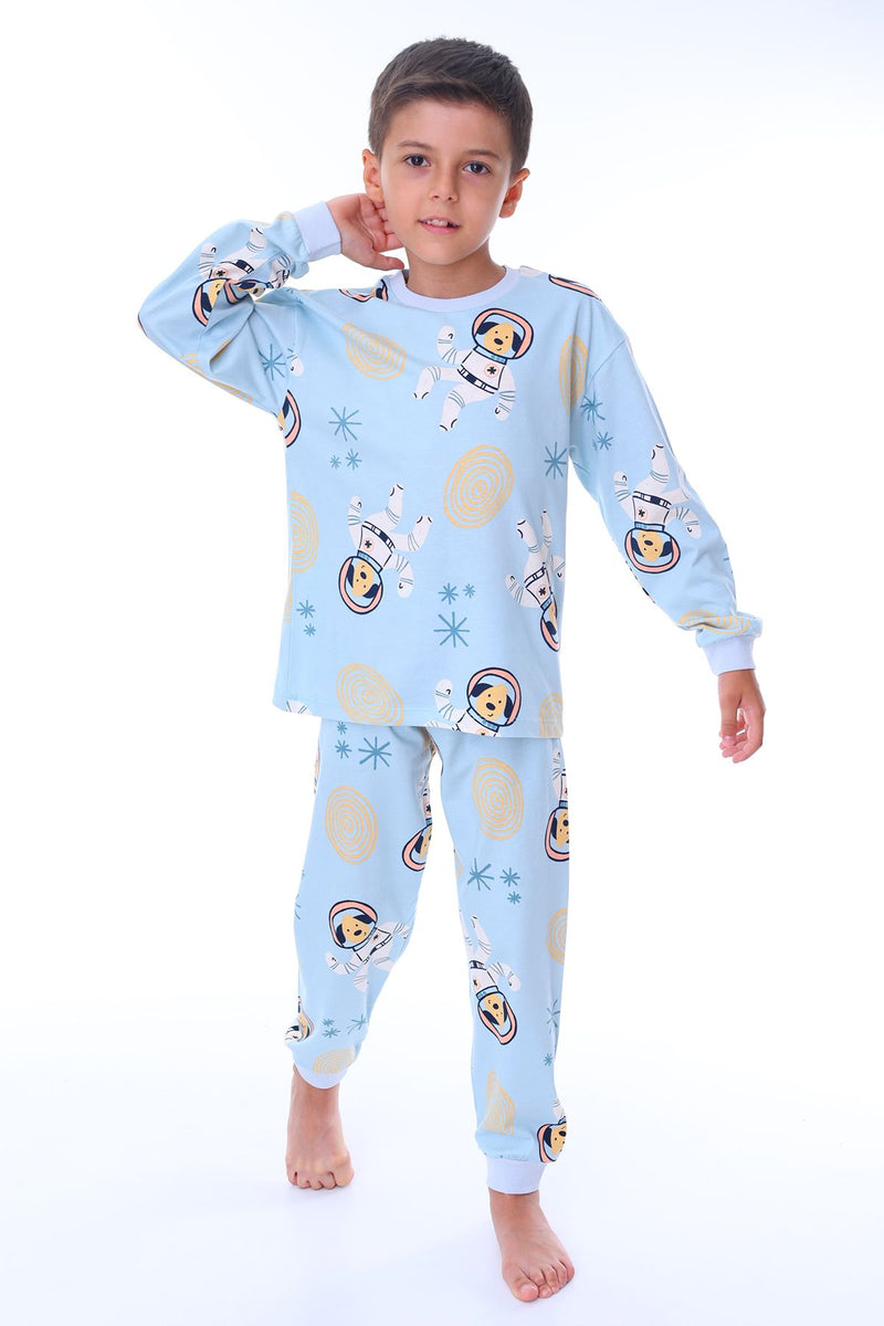 Sevimli Astronot Bobi Mavi Çocuk Pijama Takımı
