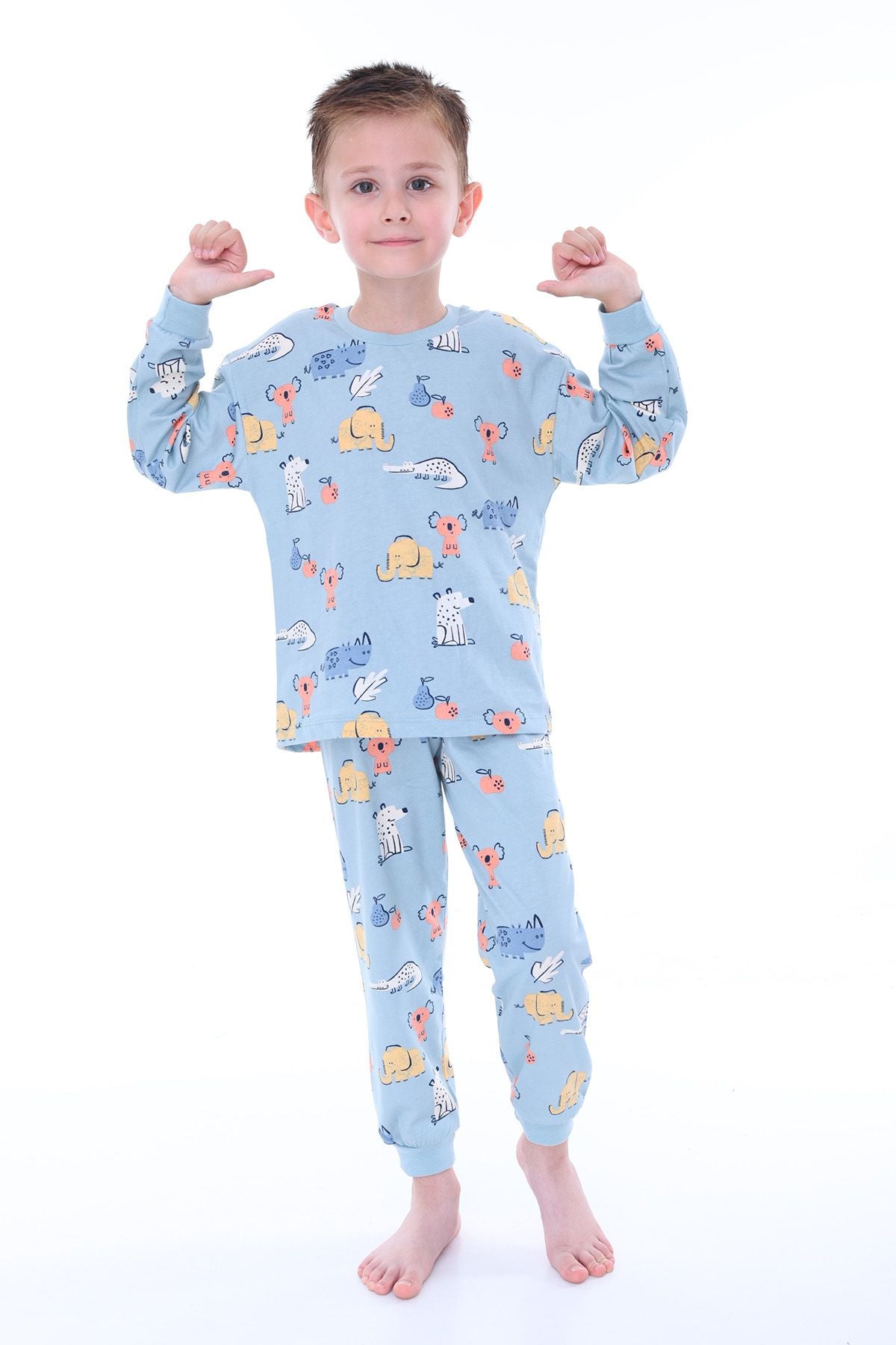 Sevimli Hayvanlar (Koala-Fil-Timsah) Unisex Yavruağzı Pijama Takımı