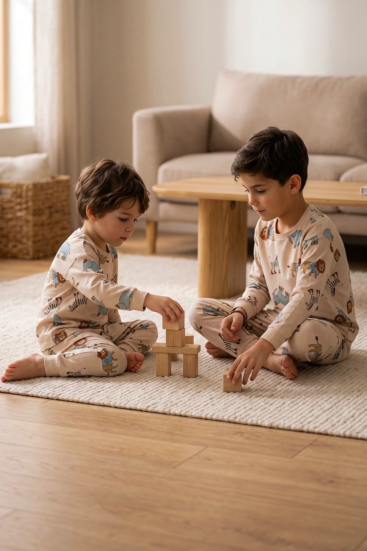 Sevimli Animal (Aslan-Zebra-Fil) Desenli Erkek Pijama Takımı