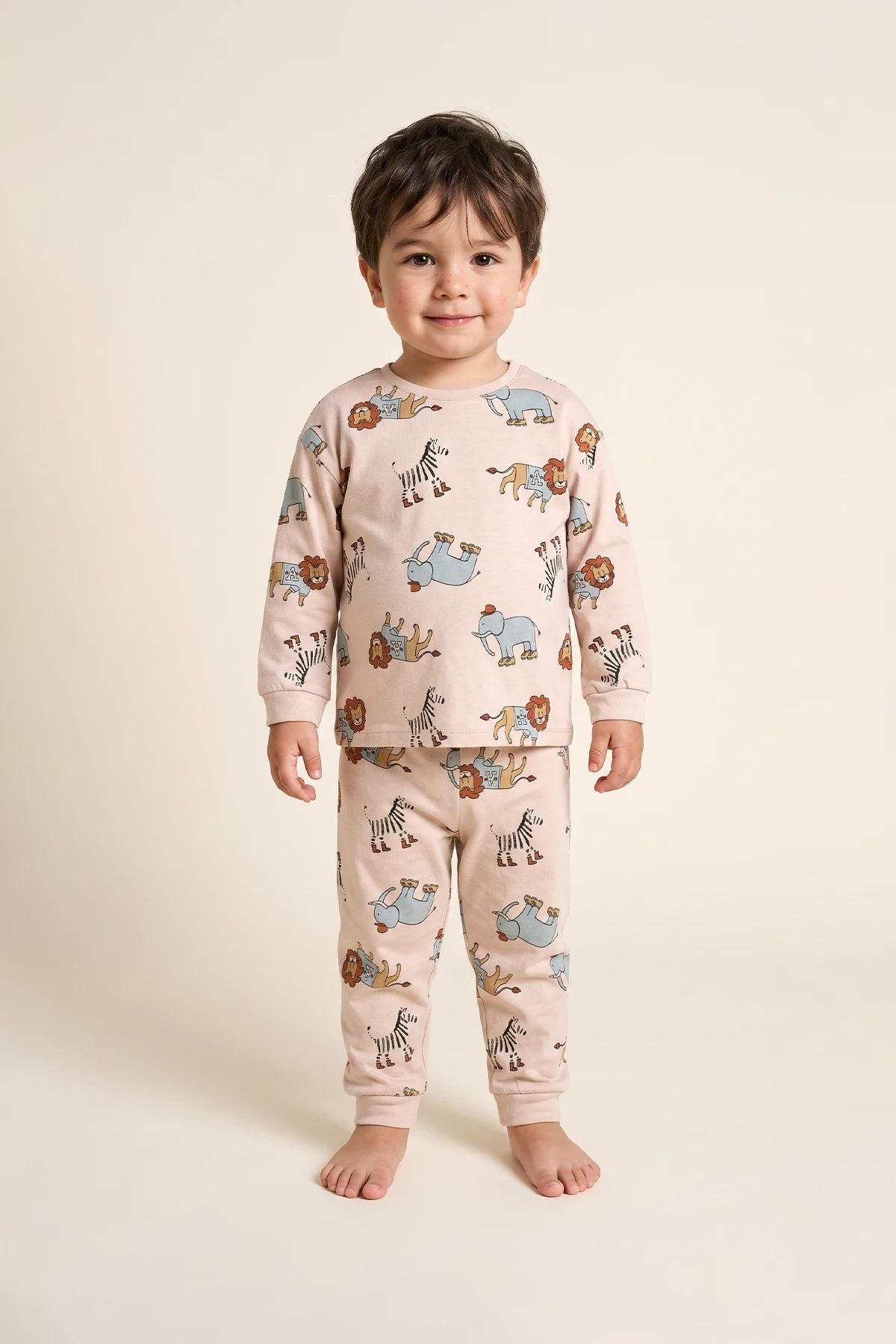 Sevimli Animal (Aslan-Zebra-Fil) Desenli Erkek Pijama Takımı