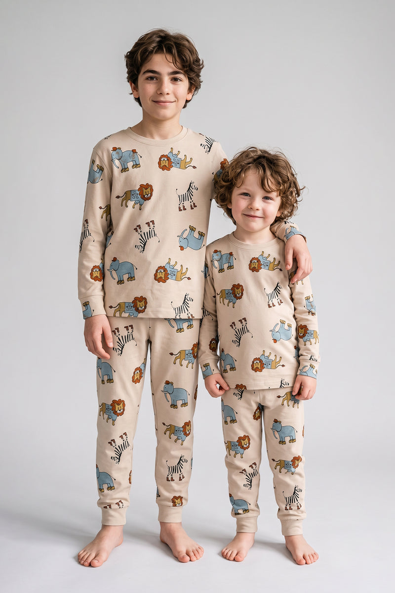 Sevimli Animal (Aslan-Zebra-Fil) Desenli Erkek Pijama Takımı