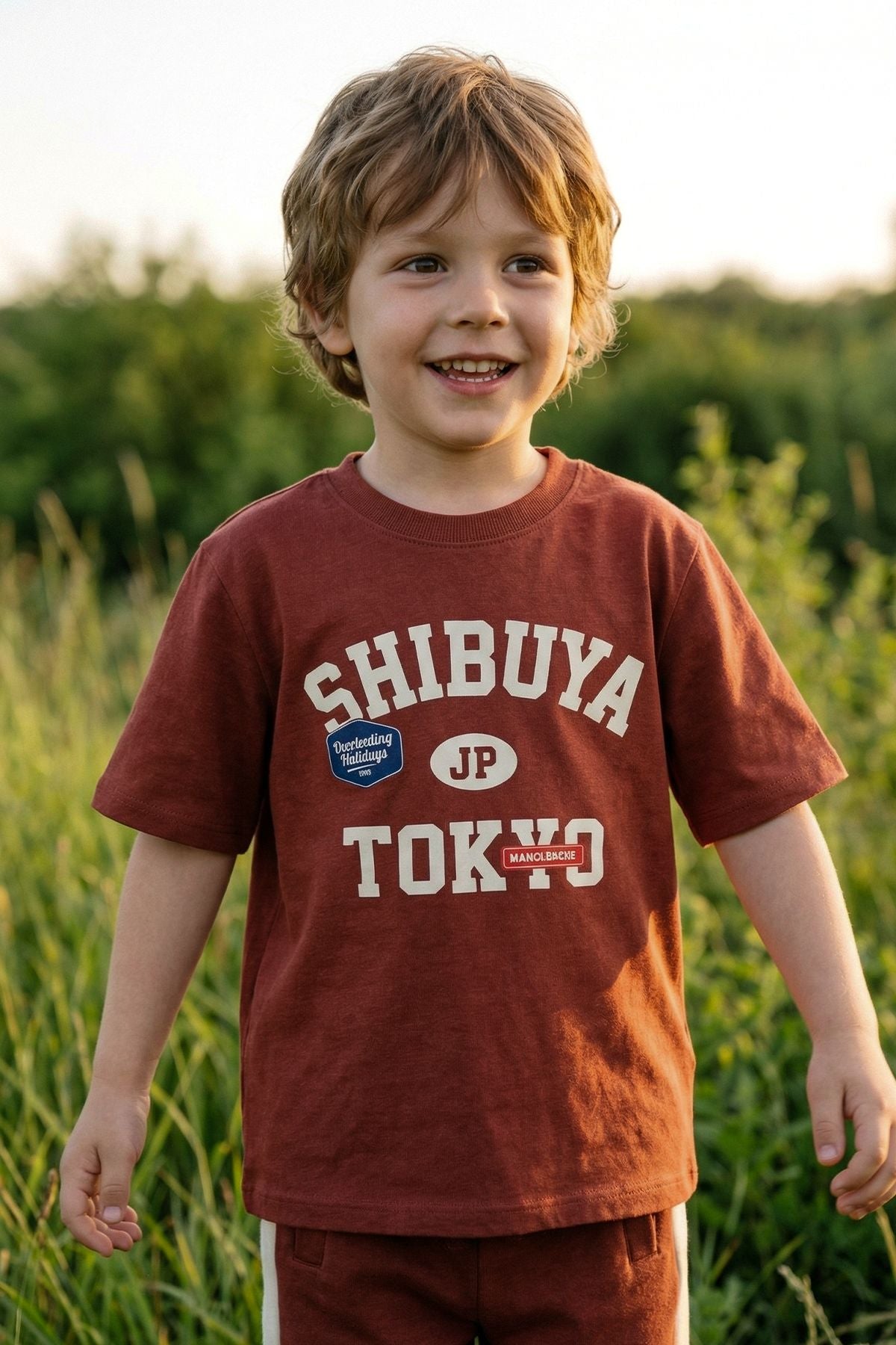 Shibuya Tokyo Baskılı Çocuk Alt - Üst Takım – Kahverengi