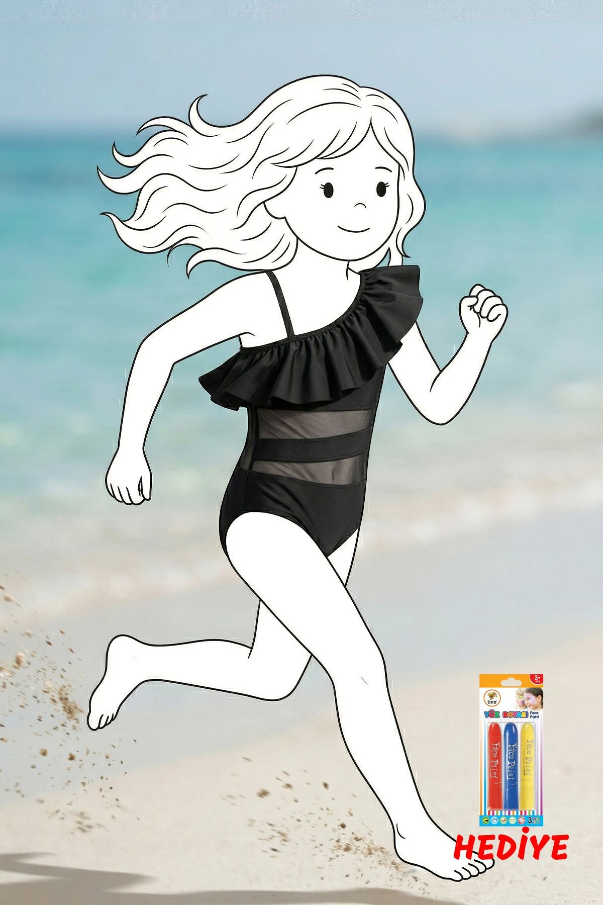 Siyah Renk Kız Çocuk Tül Detaylı Şık Mayo