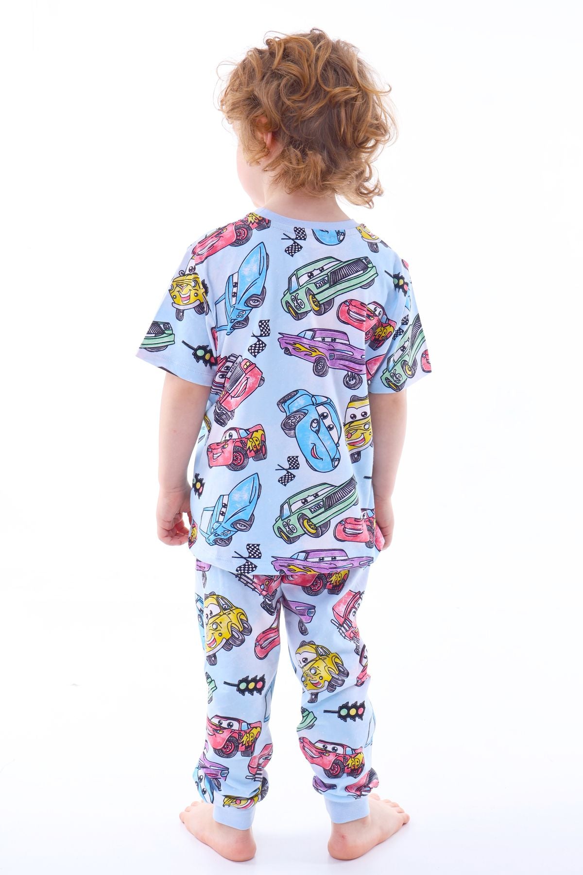 Süper Arabalar Desenli KısaKollu Çocuk Pijama Takımı 3-8 Yaş