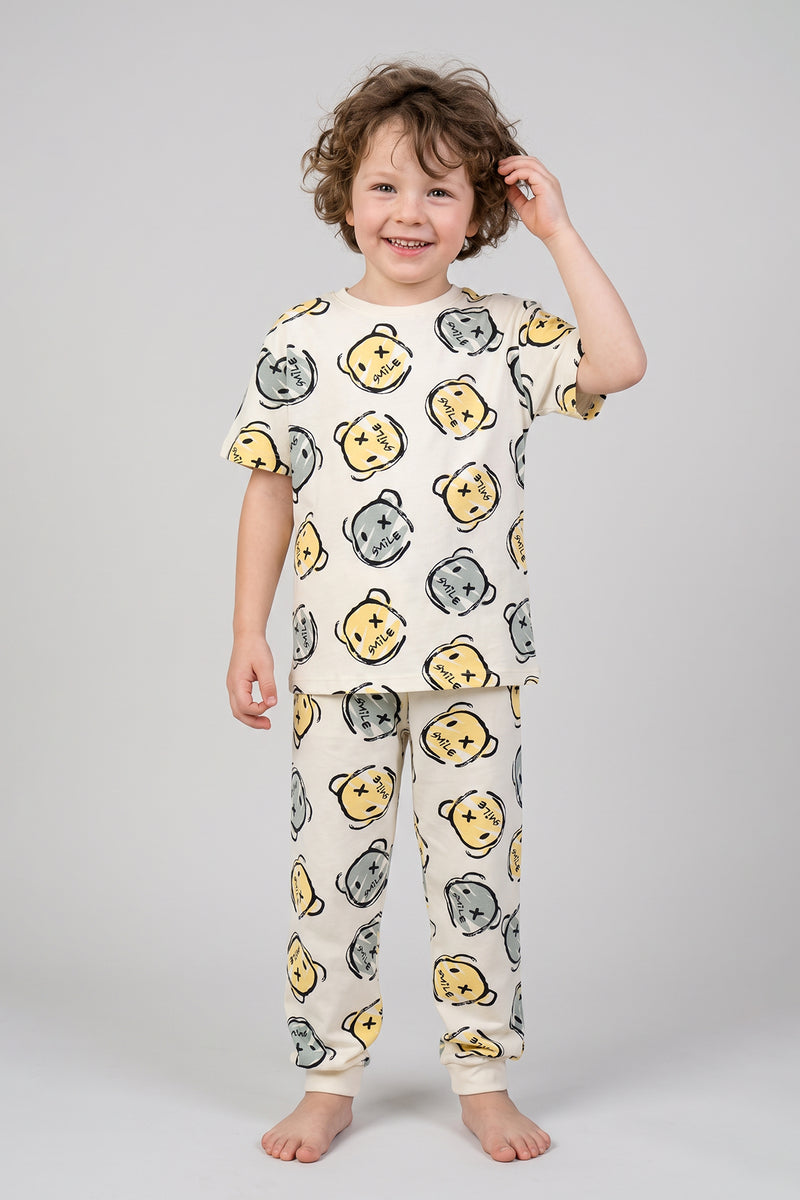Çizgi Ayı Desenli Erkek Çocuk Pijama Takımı
