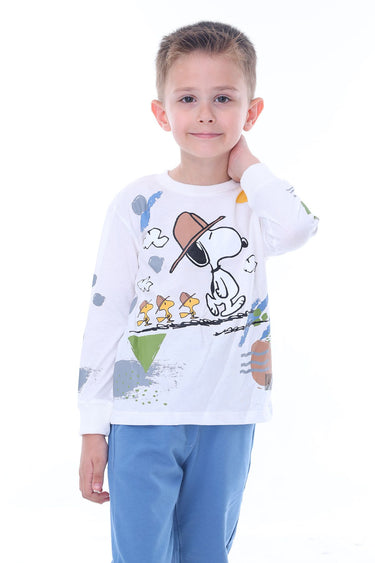 Snoopy Desenli Beyaz Çocuk Eşofman Takımı (Alt-Üst)