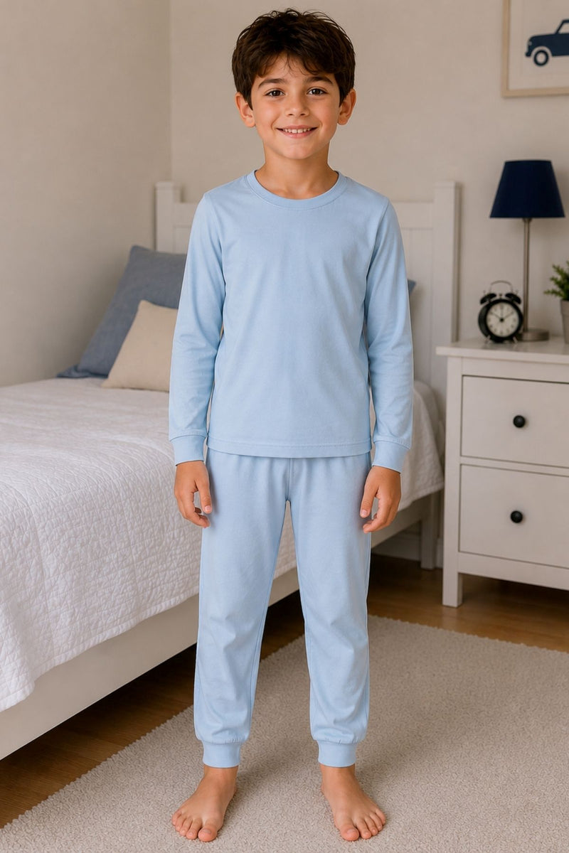 Soft Mavi %100 Pamuk Basic Erkek Çocuk Pijama Takımı