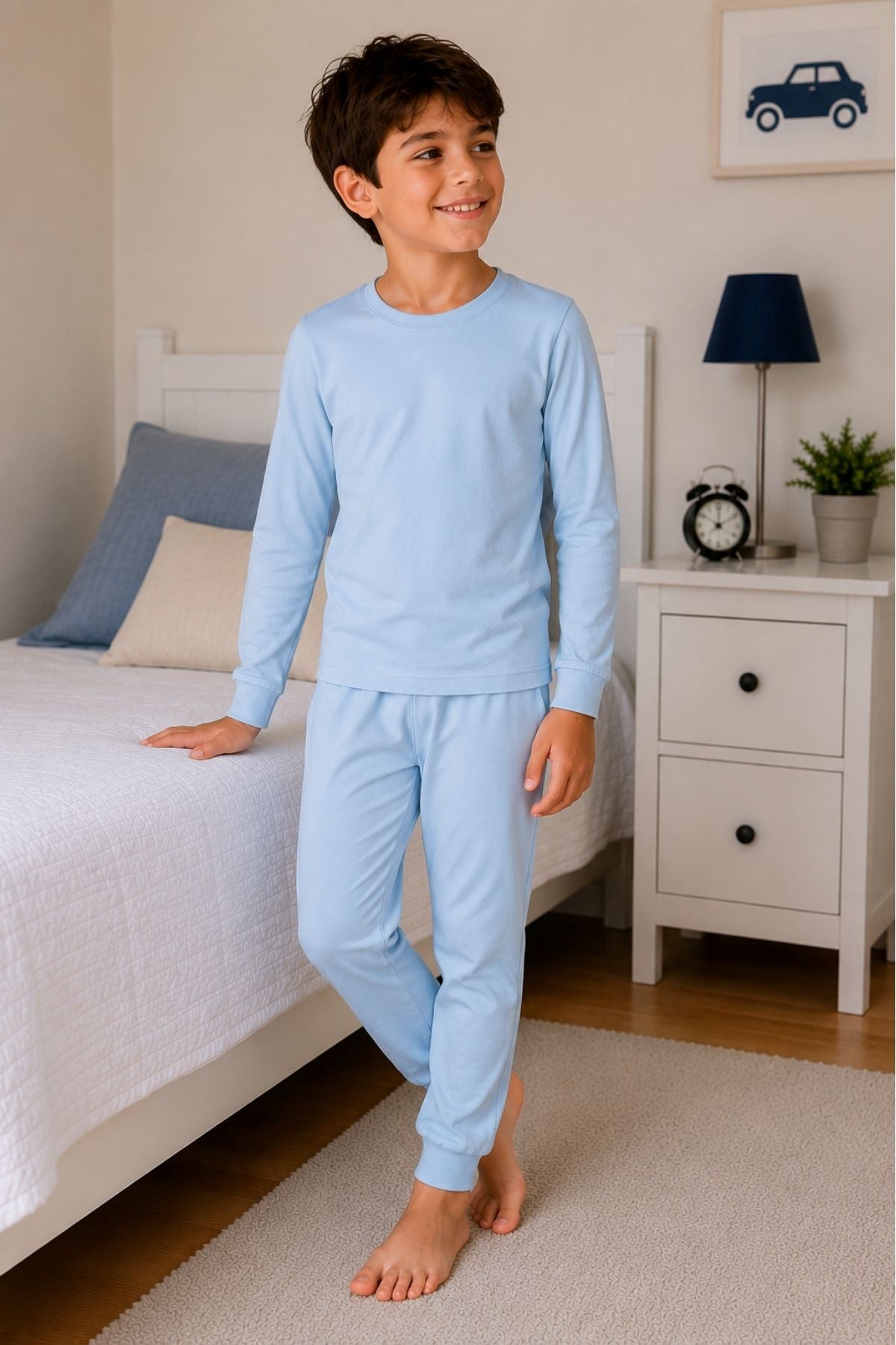 Soft Mavi %100 Pamuk Basic Erkek Çocuk Pijama Takımı