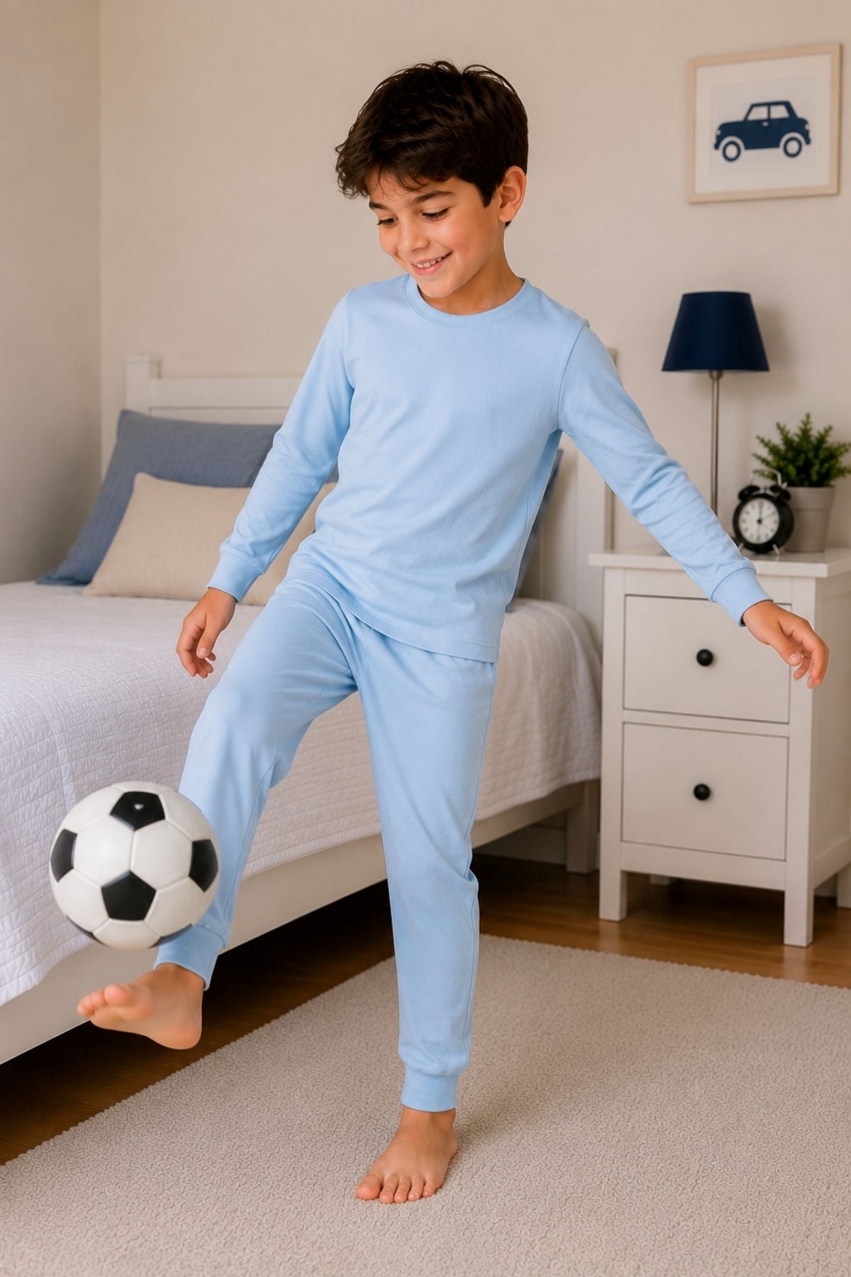 Soft Mavi %100 Pamuk Basic Erkek Çocuk Pijama Takımı